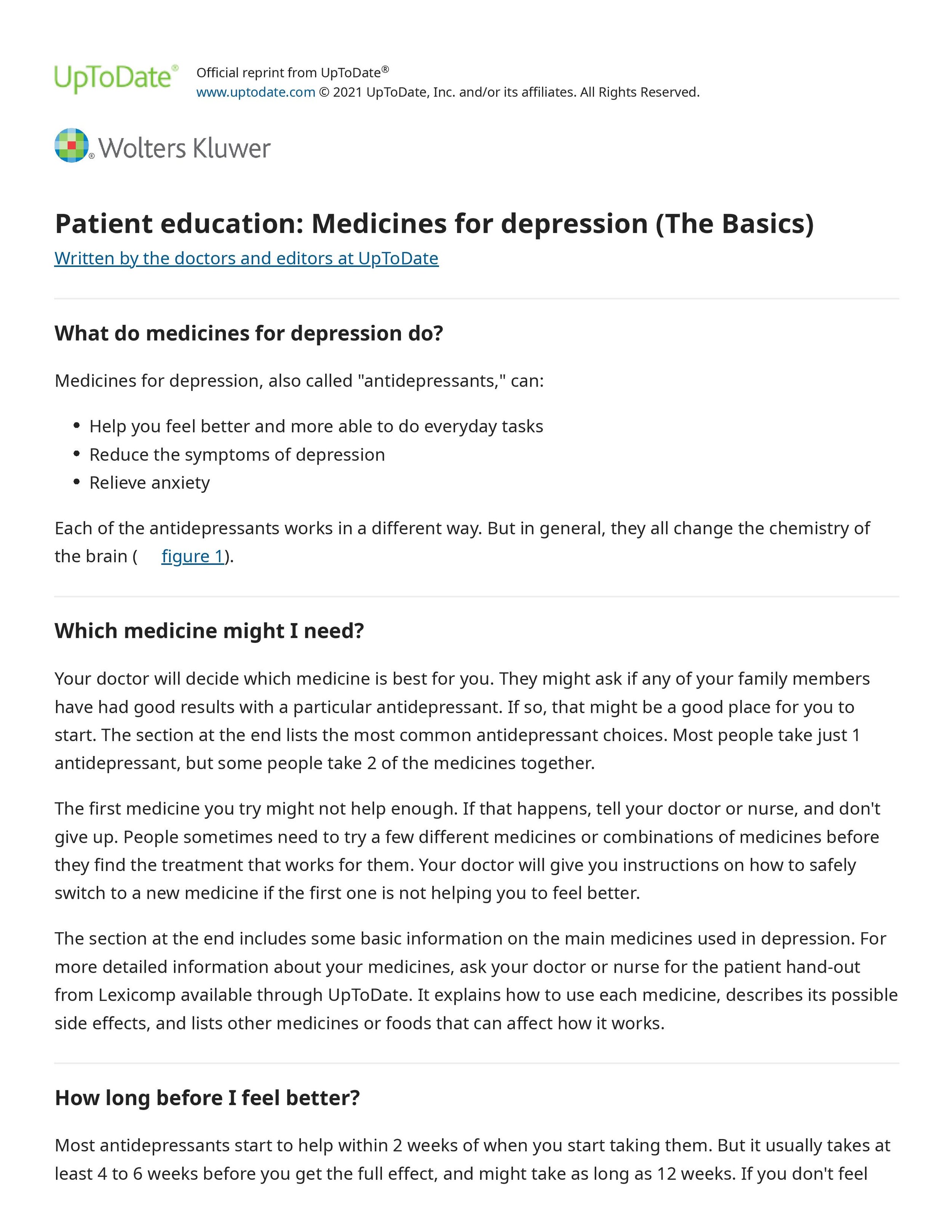 Medicines for Depression (The Basics) — Transitional Care Physicians of America