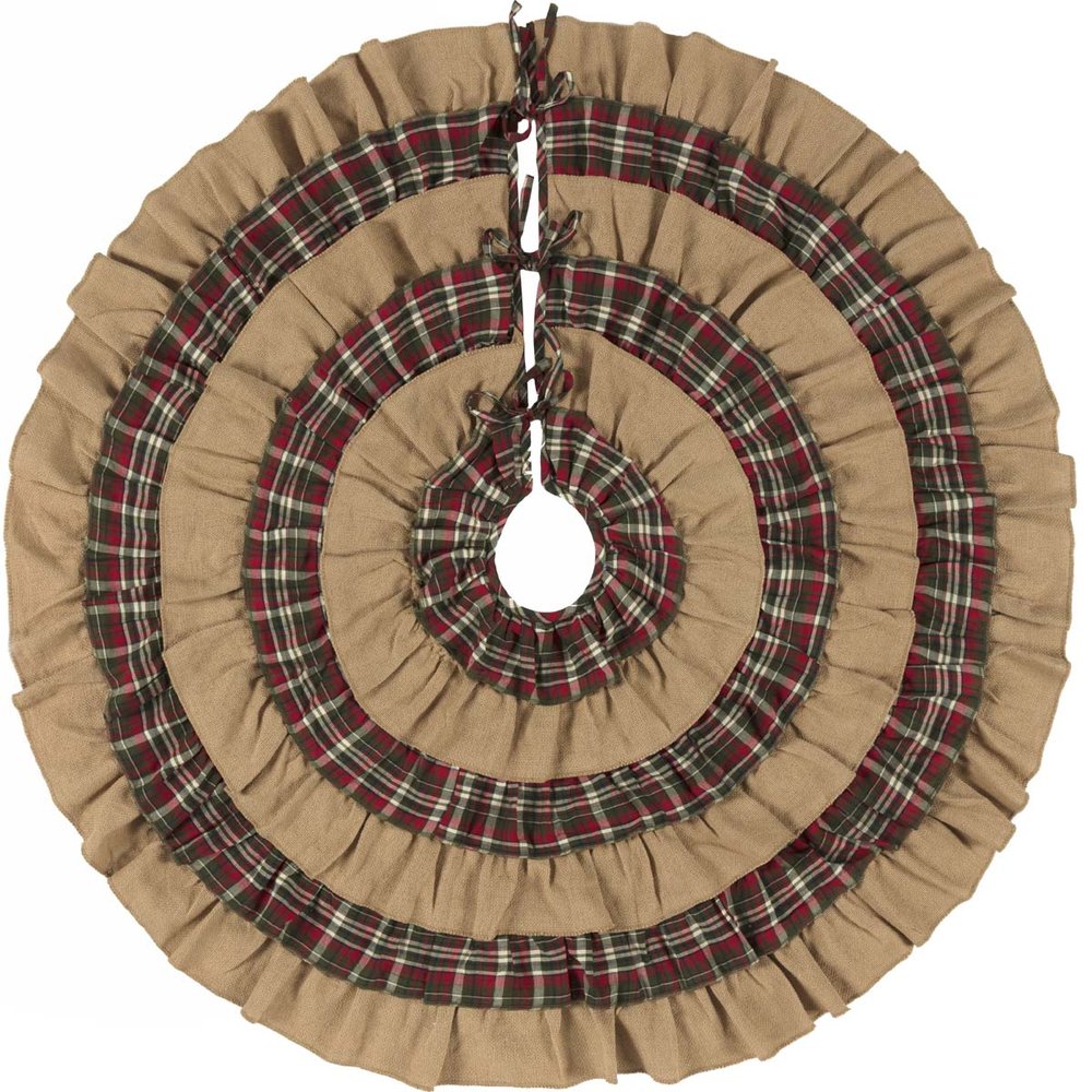 Pine Valley Quilts Burlap and Plaid Ruffled Mini Tree Skirt 21 inches 