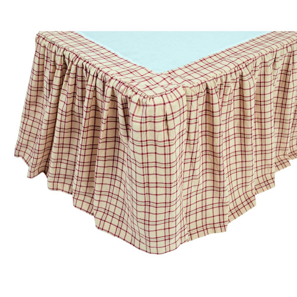 TACOMA Queen Bed Skirt Dust Ruffle Red/Creme/Green Plaid Cotton Lodge VHC Brands 