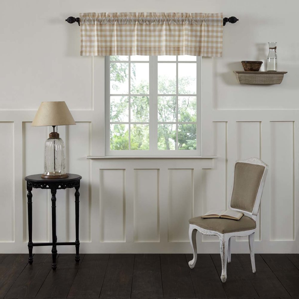 Details about   72” W Lined Window Valance Country Farmhouse Gray White Annie Buffalo Check 