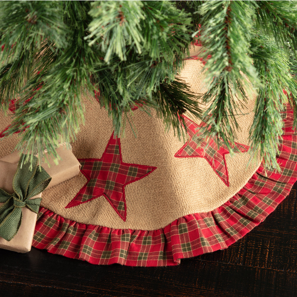 Pine Valley Quilts Burlap and Plaid Ruffled Mini Tree Skirt 21 inches 