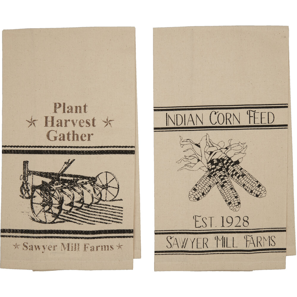 Sawyer Mill Charcoal Plow Corn Muslin Unbleached Natural Tea Towel Set Of 2 19x28 Misc Decor Pine Valley Quilts