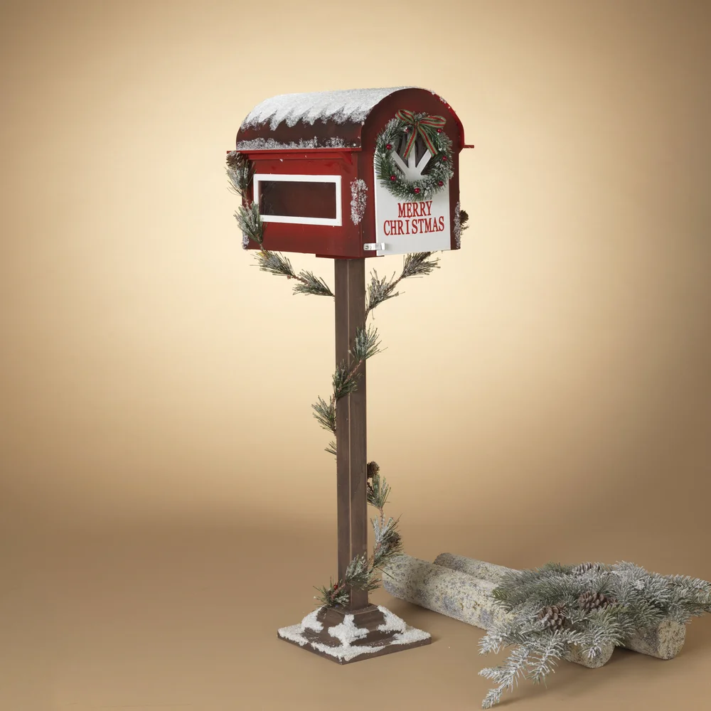 35 Inch Tall Wooden Holiday Mailbox With Pine Garland For Santa Gerson Christmas Pine Valley Quilts