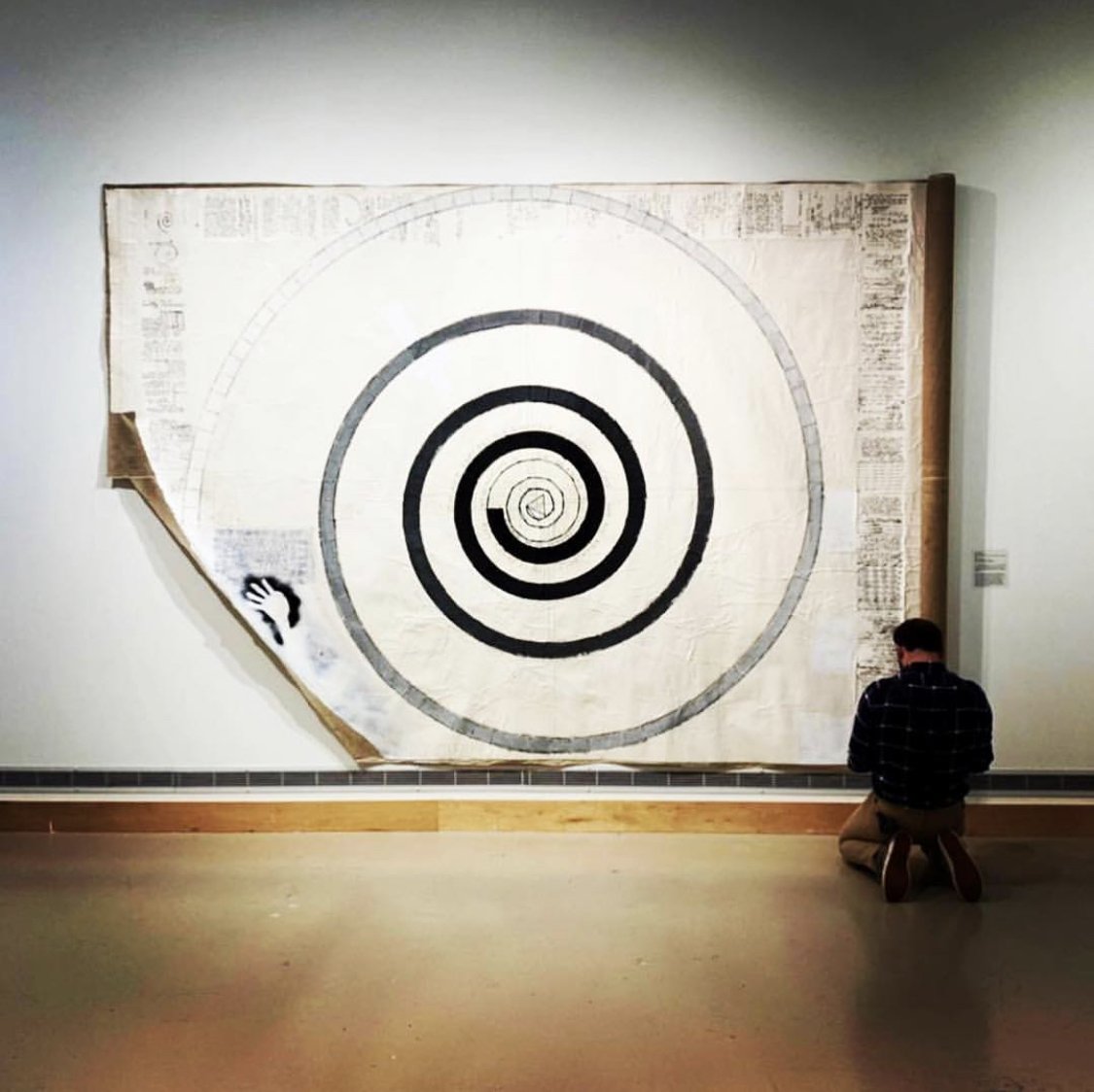 ‘Cosmic Snail’ ca. 1986 pencil + oil stick + marker + crayon + acrylic + photocopy + collage on linen 108” x 168” permanent collection of Western Carolina Fine Art Museum photos by William H. Dodge as shown in the recent Vernon Pratt solo exhibit ‘Grids and Gradients’ at the Western Carolina Fine Art Museum