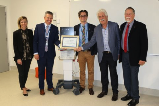 Rotary Club of Frankston presents the ultrasound machine to Frankston Hospital. Pictured here on the right are Dr Jolyon Ford, Rotarian Kevin Wallis, Rotarian Terry Schneider.