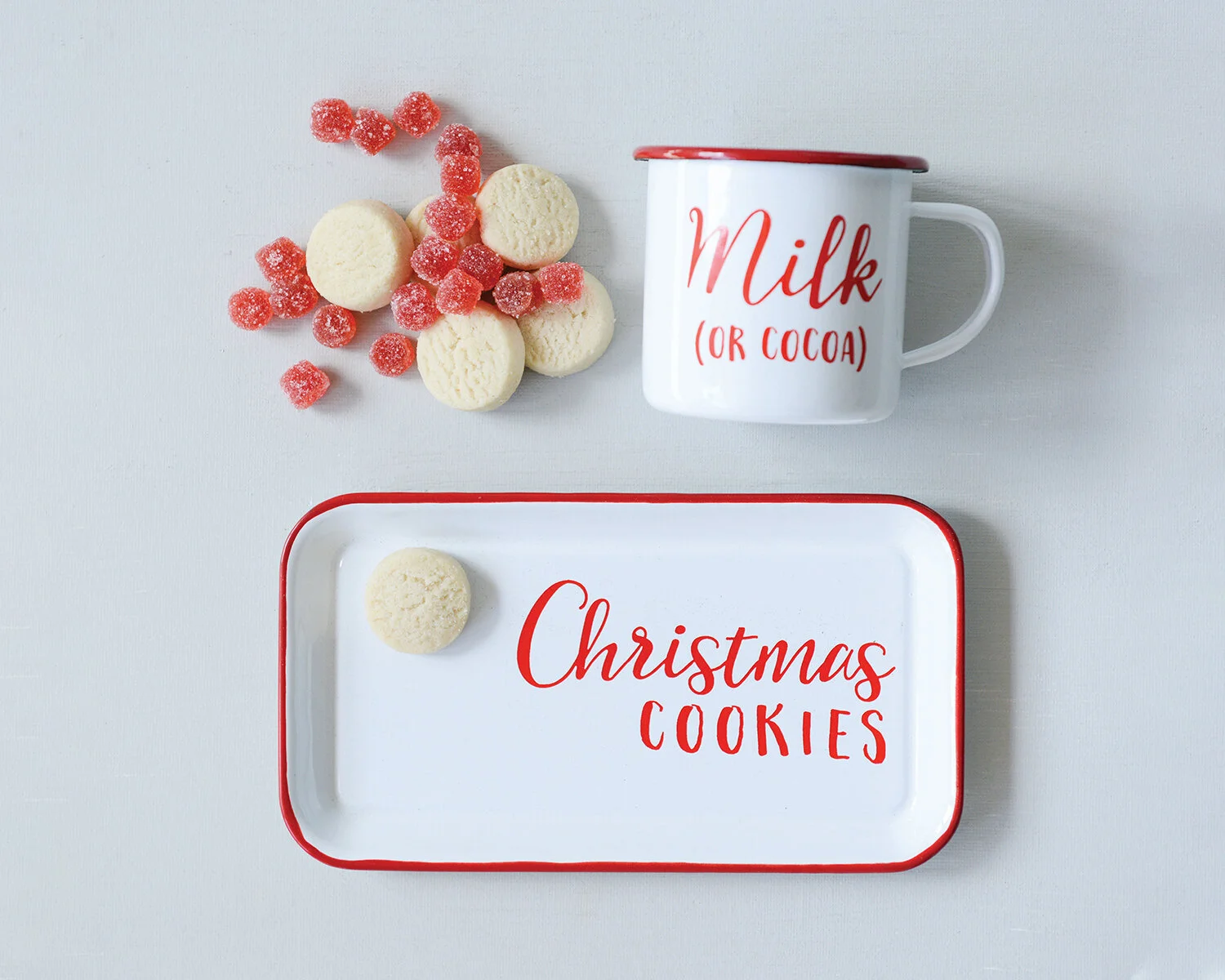 Enameled metal milk & cookies serving set