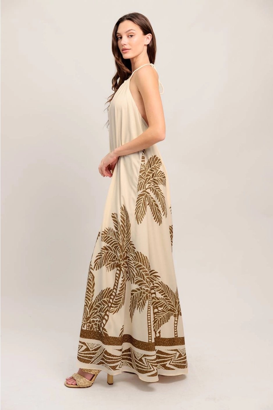 Boho Palm Tree Halter Maxi Dress