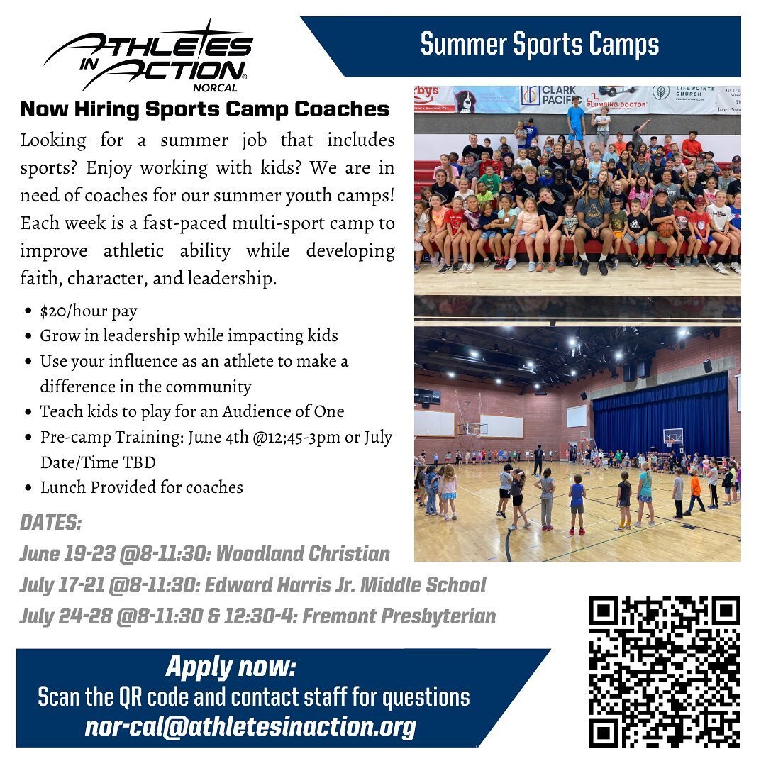 NOW HIRING college athletes to be coaches for our local youth sports camps! Read the flyer for more info or DM us with questions!