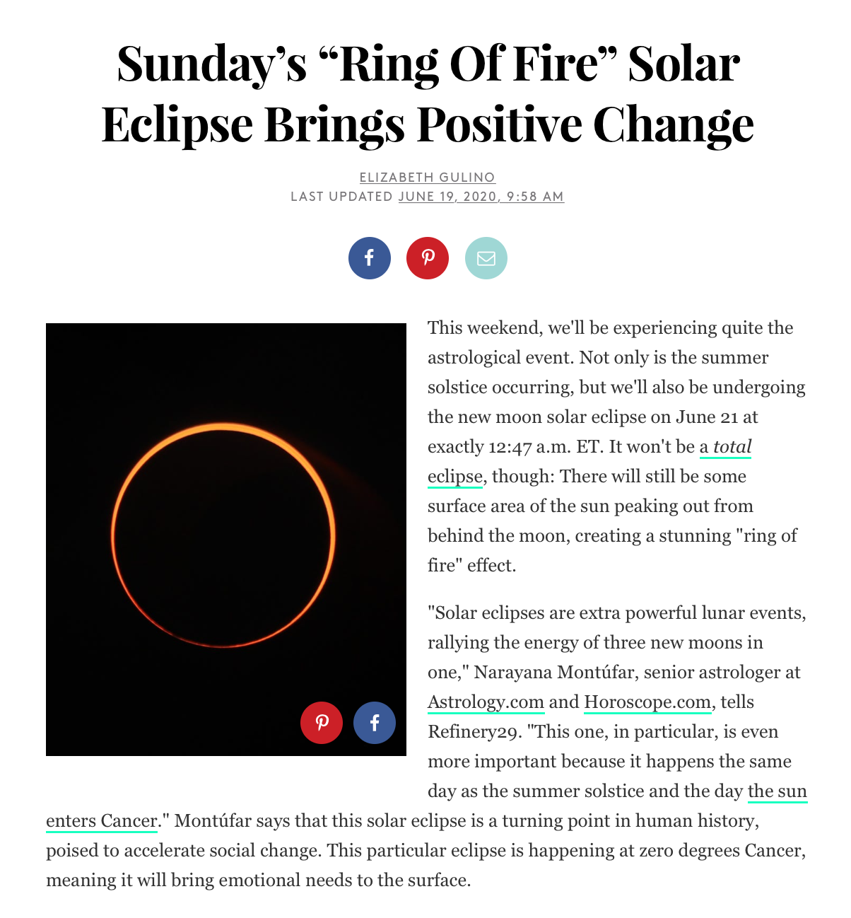Sunday’s “Ring Of Fire” Solar Eclipse Brings Positive Change
