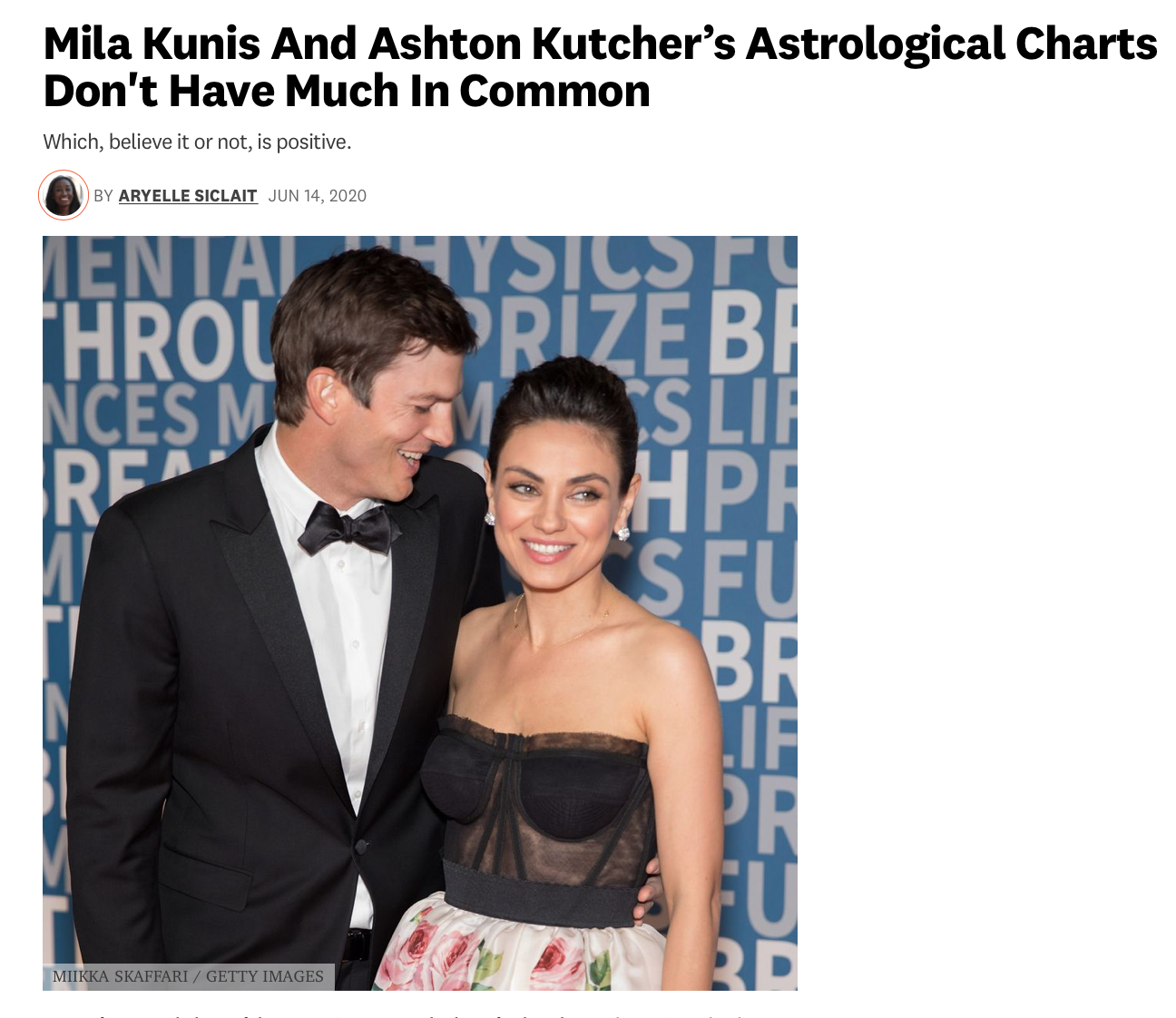 Mila Kunis and Ashton Kuther's Astrological Sign Compatibility Don't Have Much In Common
