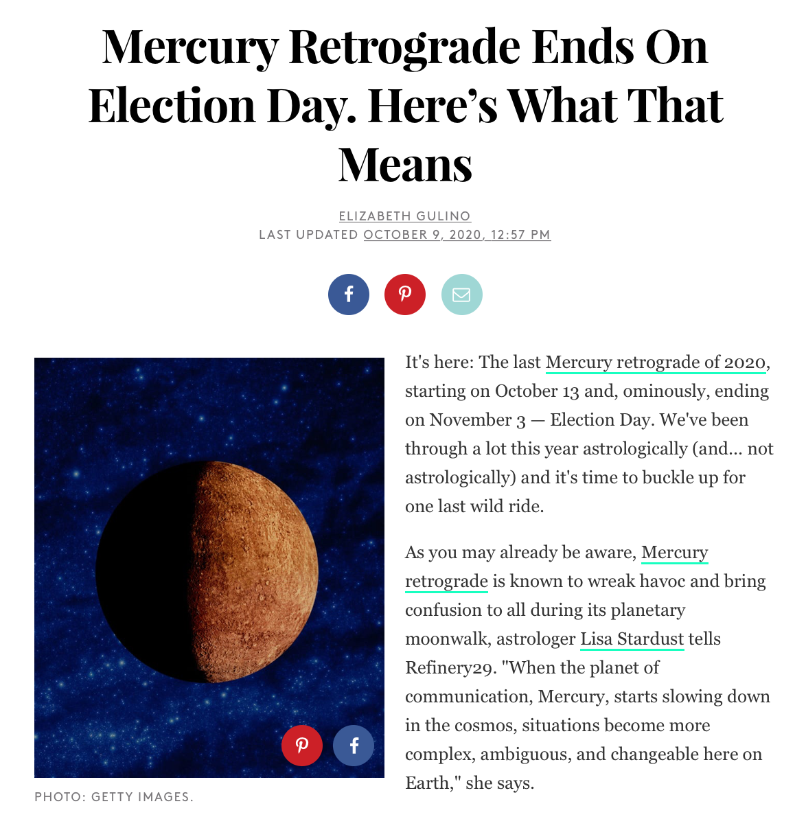 Mercury Retrograde Ends On Election Day. Here’s What That Means