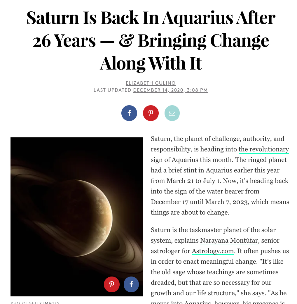 Saturn Is Back In Aquarius After 26 Years — &amp; Bringing Change Along With It