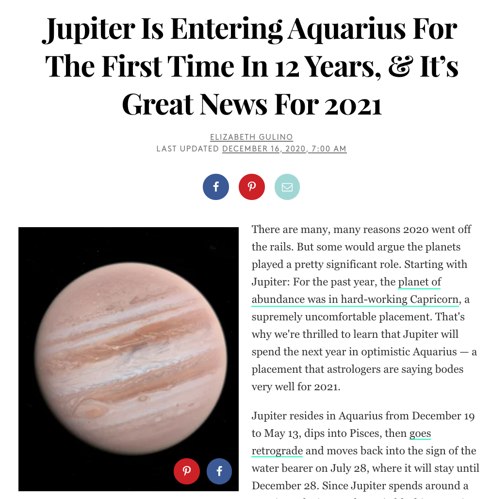 Jupiter Is Entering Aquarius For The First Time In 12 Years, &amp; It’s Great News For 2021