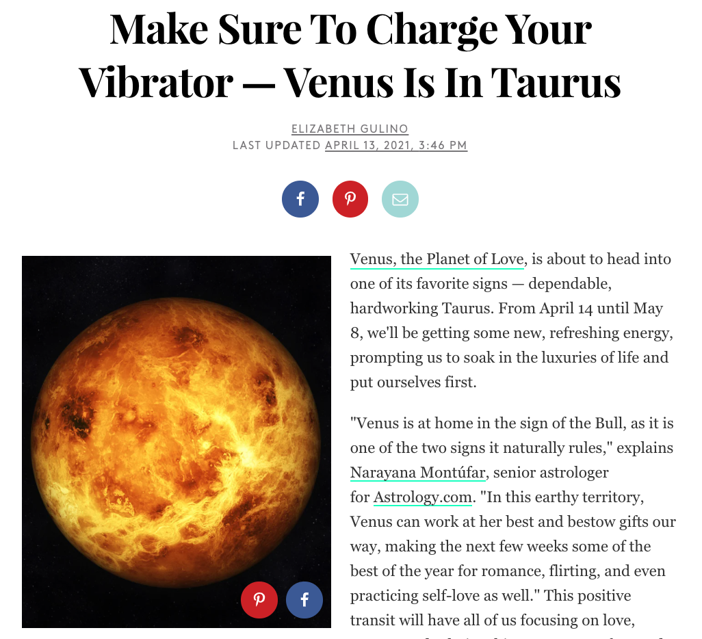 Make Sure To Charge Your Vibrator — Venus Is In Taurus