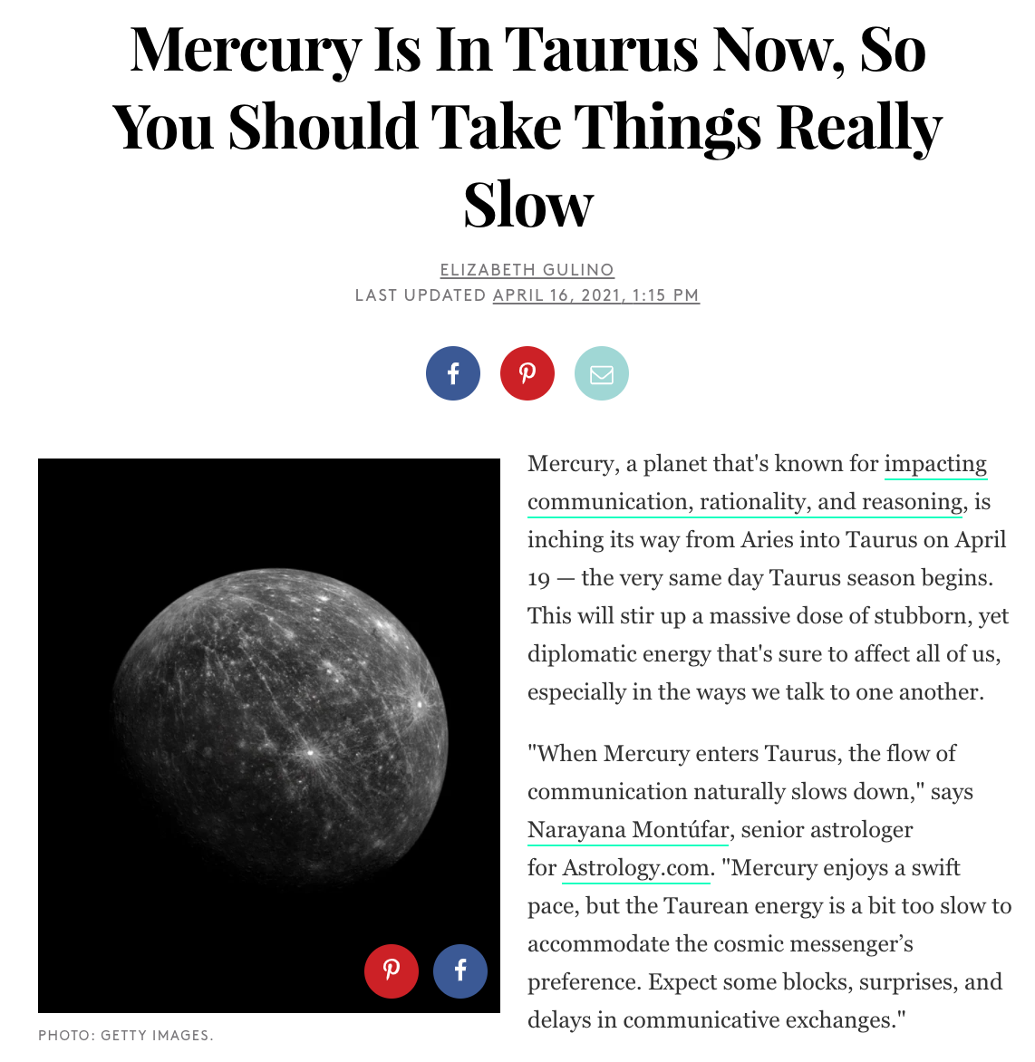 Mercury Is In Taurus Now, So You Should Take Things Really Slow