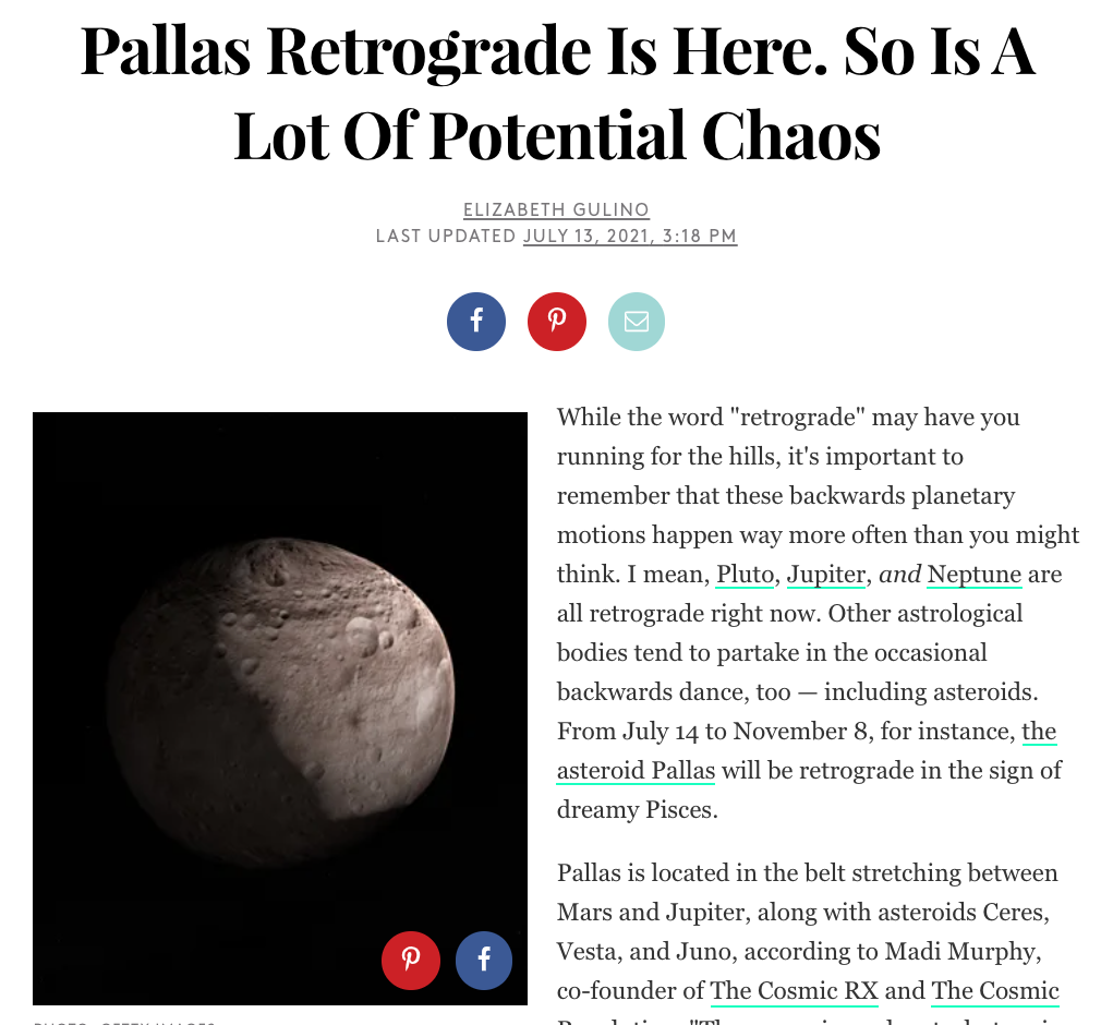 Pallas Retrograde Is Here. So Is A Lot Of Potential Chaos