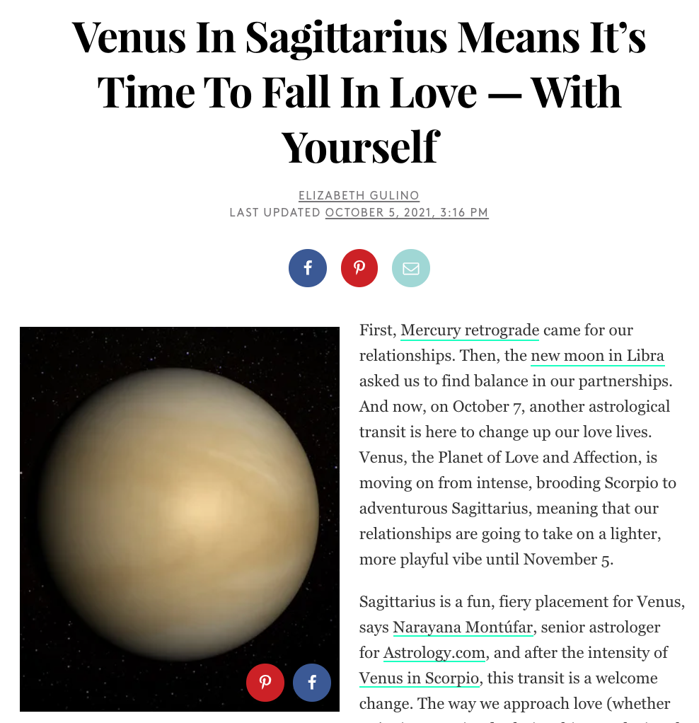 Venus In Sagittarius Means It’s Time To Fall In Love — With Yourself
