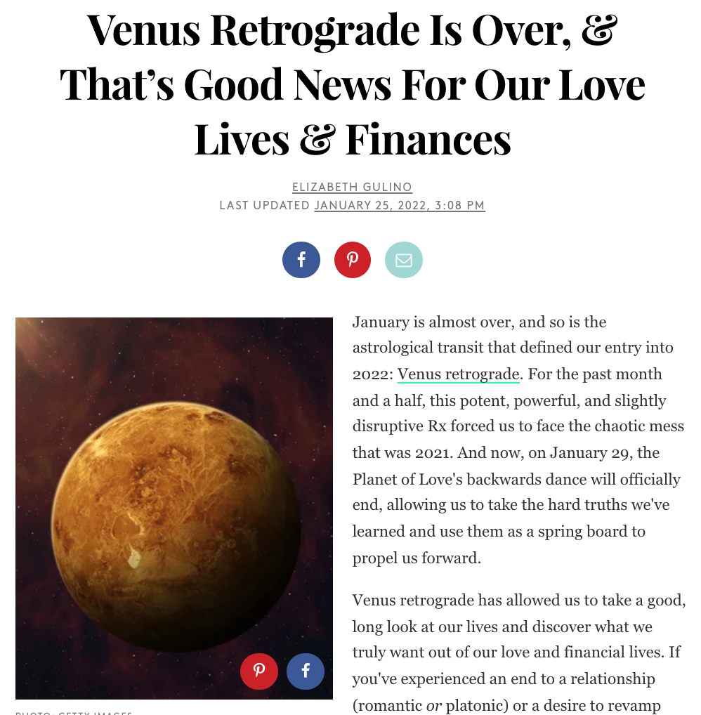 Venus Retrograde Is Over, &amp; That’s Good News For Our Love Lives &amp; Finances
