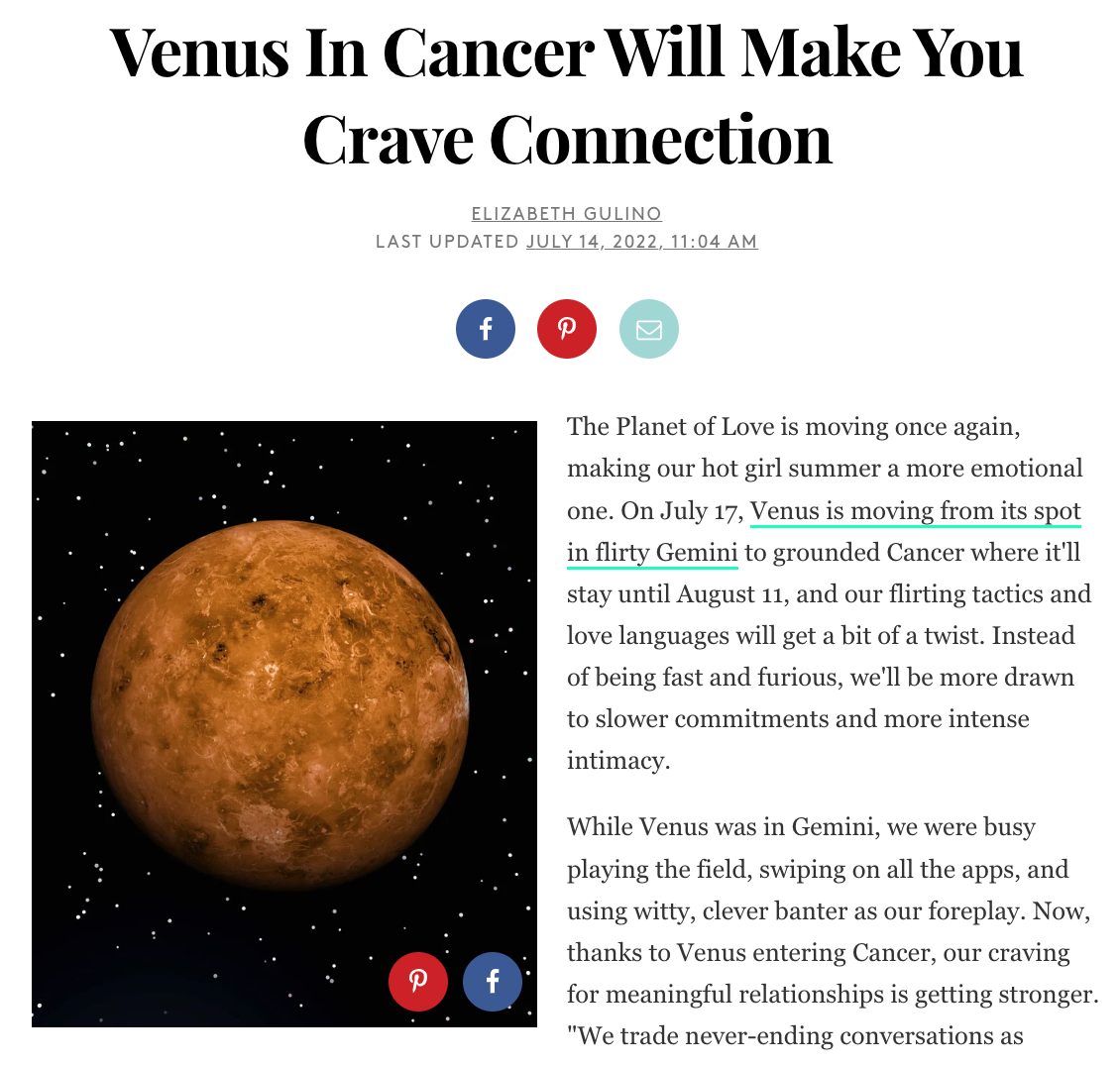 Venus In Cancer Will Make You Crave Connection