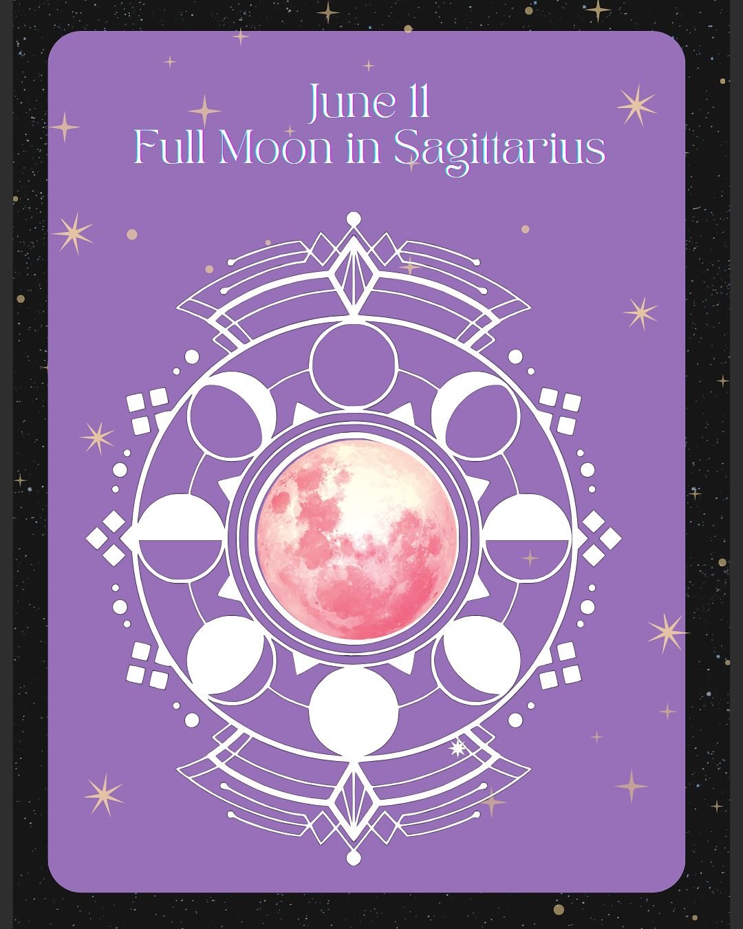 Strawberry Moon - Sagittarius 20&deg;
June 11, 2025, 12:44 AM (PST)

A mind-altering full moon is here, stirring the pot of Destiny! 🌕

All full looks represent a dance between the conscious &amp; the unconscious! For this one, you must strive to fi