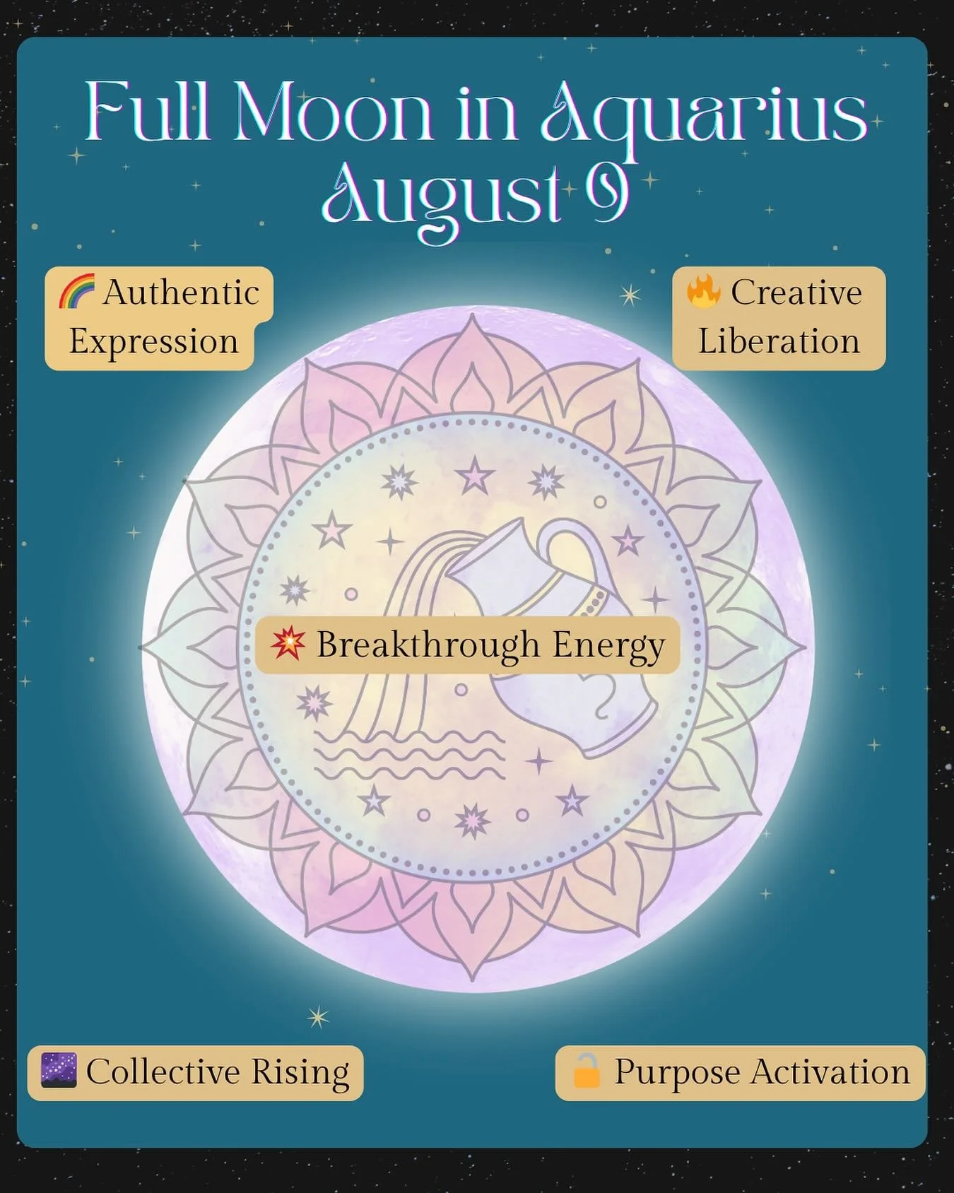 Are you feeling it? ⚡️🌈💥🌌🔓

This Full Moon in Aquarius is serving:

Radical Clarity
Authentic Expression
Breakthrough Energy
Collective Rising
Purpose Activation

If one of these is your vibe right now&mdash;drop it in the comments. Let&rsquo;s r