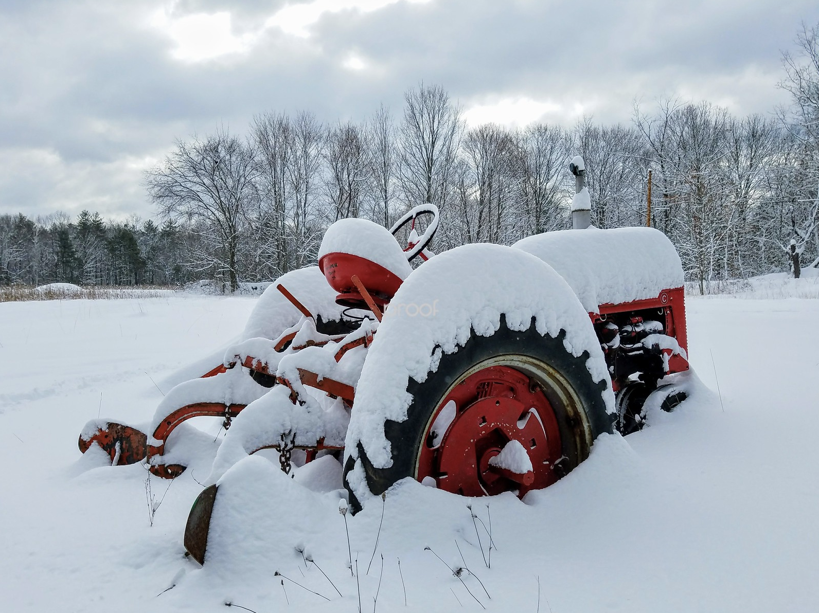Snowy Tractor, Tuttle Lane, Captain Sargent Conservation Area, Stow