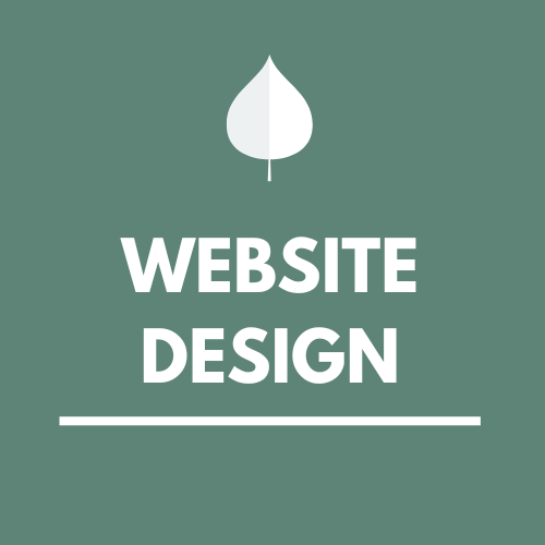 Green background with a white leaf icon at the top, and the text 'Website Design' in bold white letters in the center.