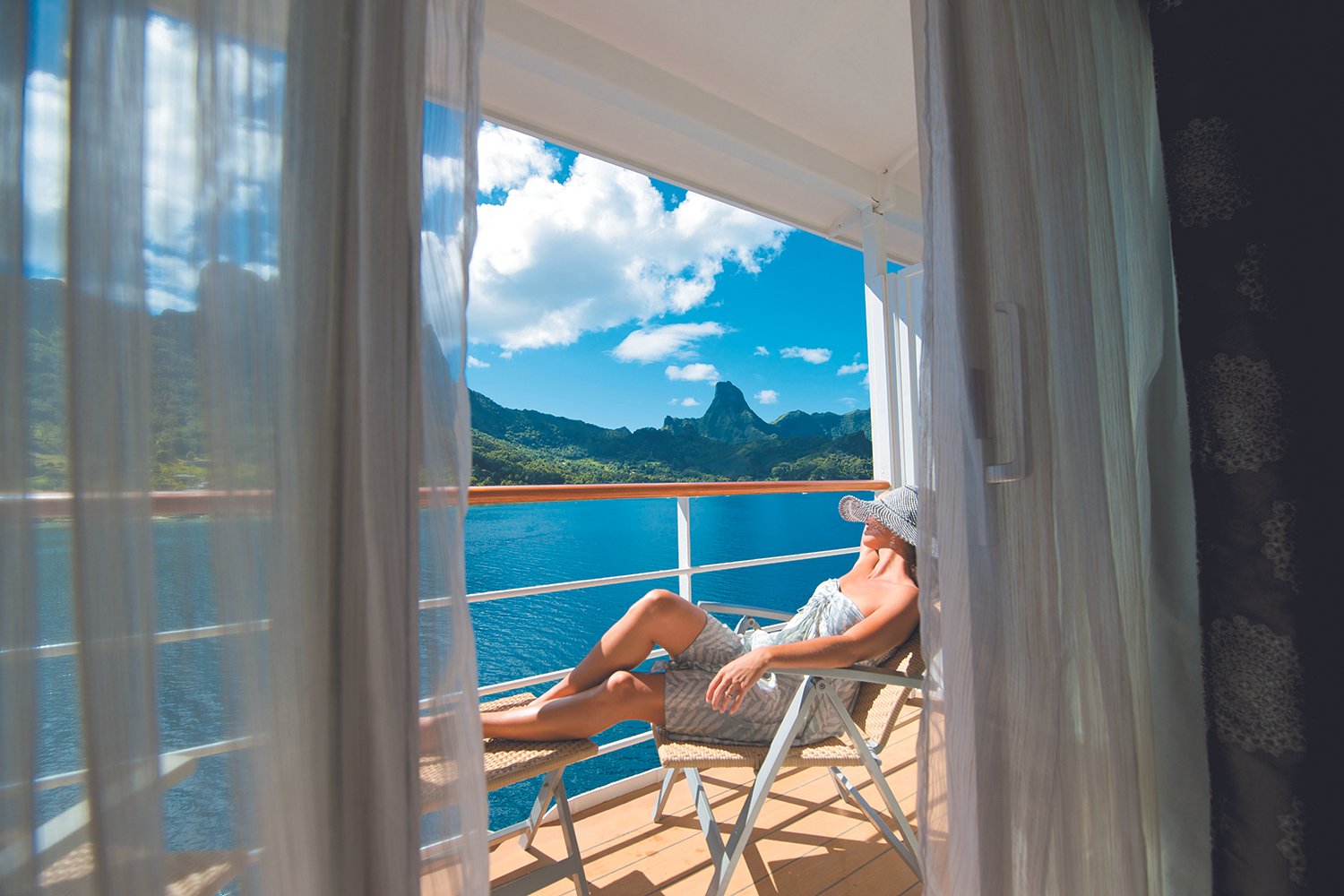 Relax on your private balcony. Nearly 70% of the suites and staterooms on The Gauguin feature a balcony. 