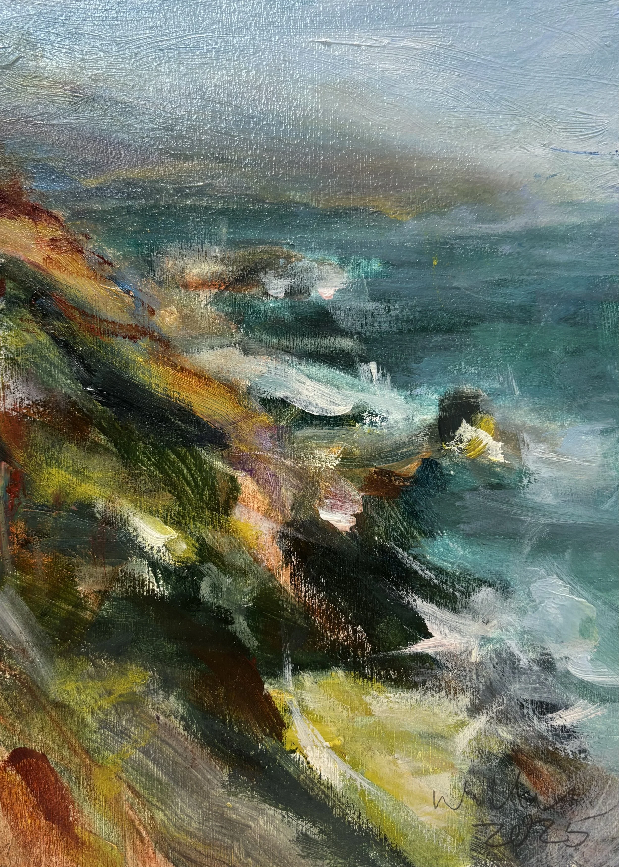 Mendocino Cliffs/ Burnt Orange 7 x 5 " oil on paper 2025 $250.
