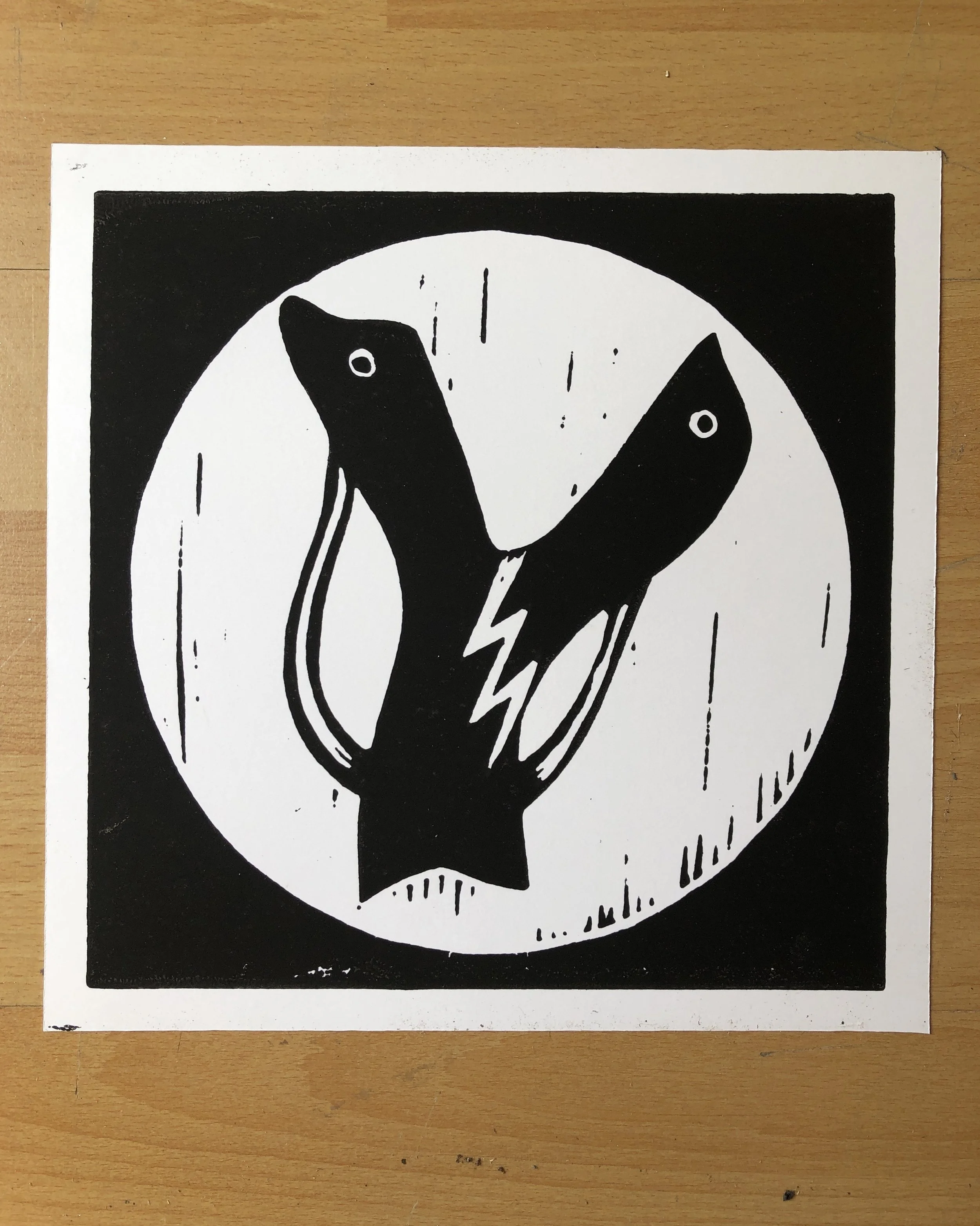 SLINGSHOT (warm white)  Limited edition linocut print on 300g Bristol board 21 x 21cm