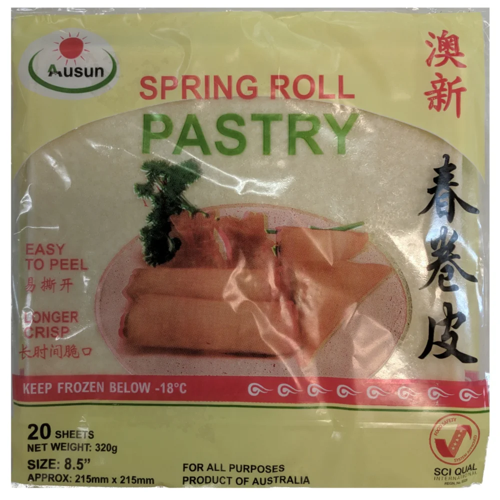 Spring roll pastry 8'5(320g)Size: 215mm x 215 mm20 sheet/pack40 pack /carton