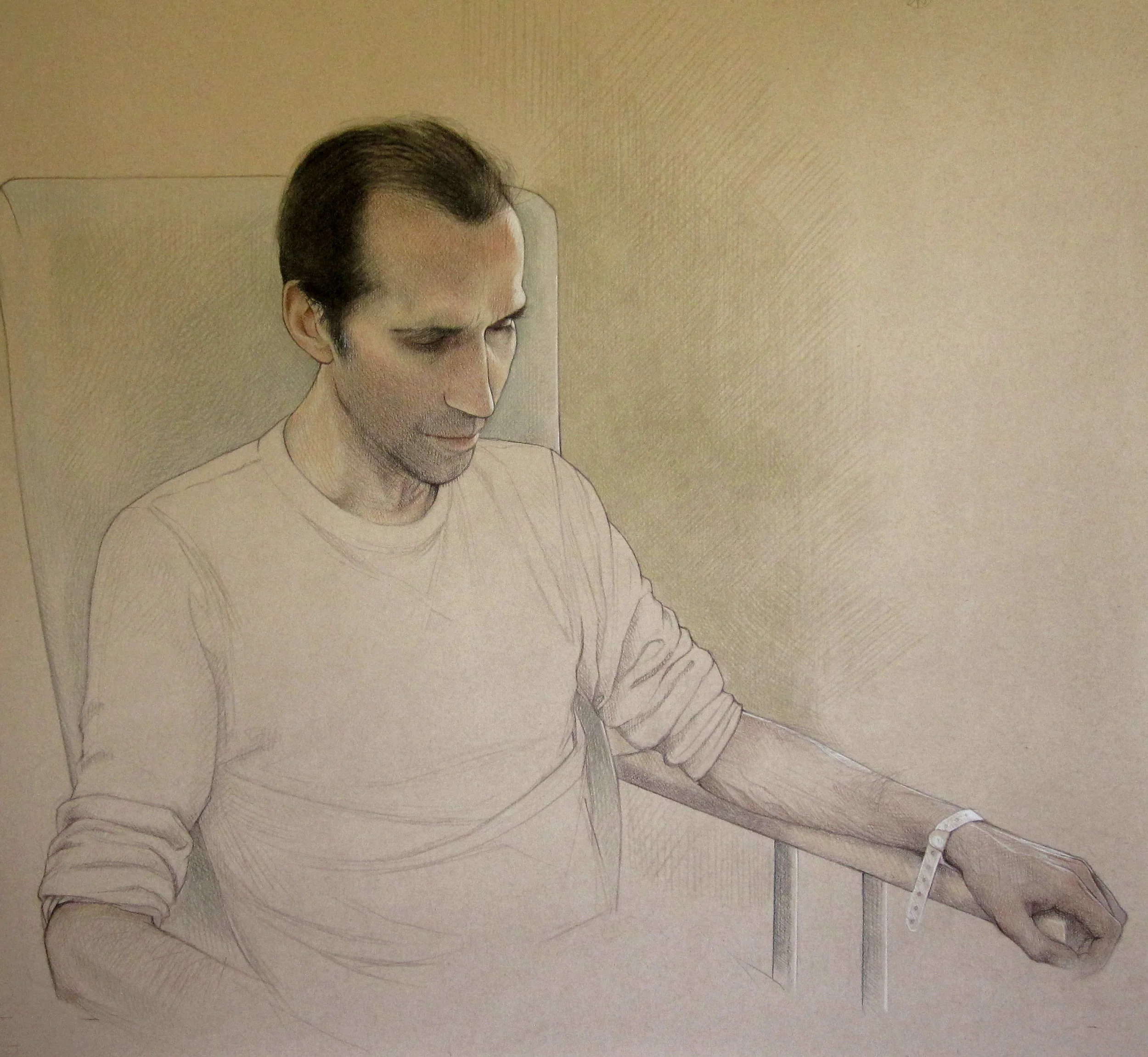 2017 SPA Exhibition, Chris in hospital 98 x 105 cm (framed) Coloured pencil on paper £950