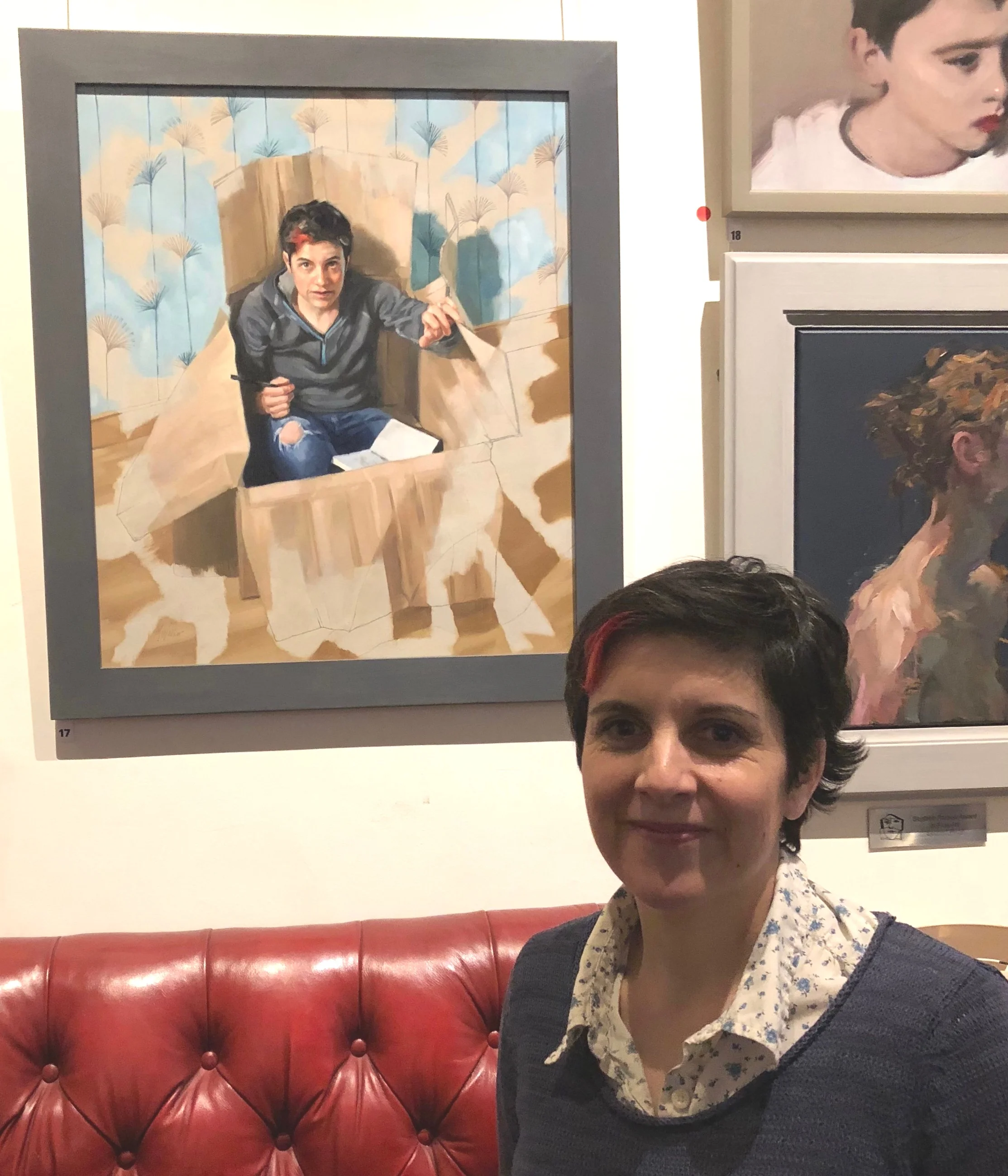 Micaela and her portrait at the SPA 2018 exhibition