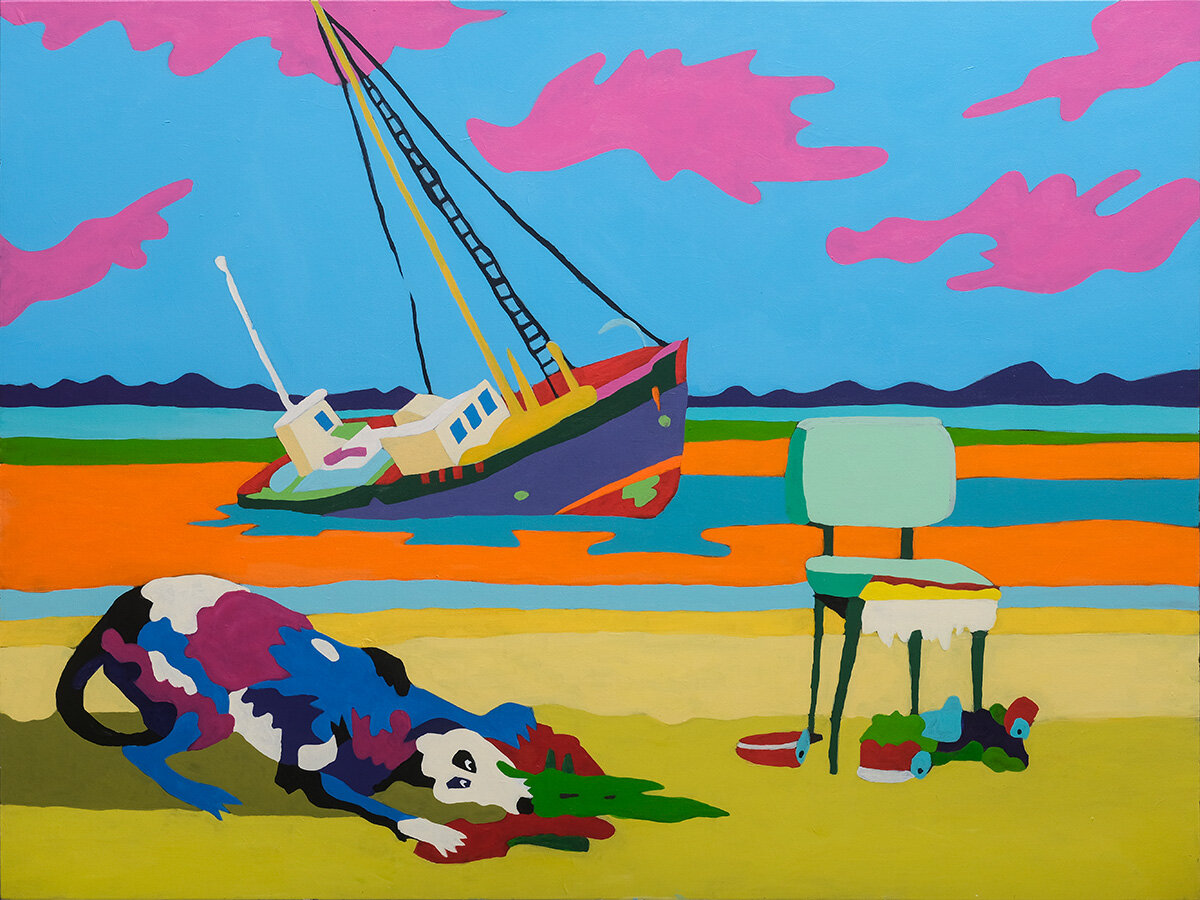   A Sinking Ship; A Poison Pup    Acrylic on canvas, 36x48 inches 