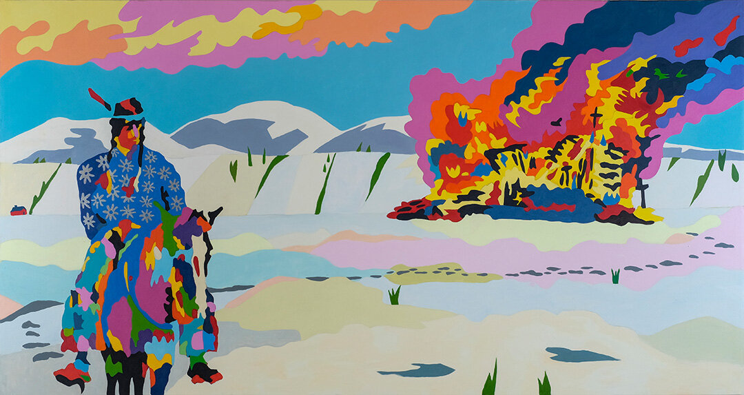   Barn Burning    Acrylic on canvas, 52x96 inches 