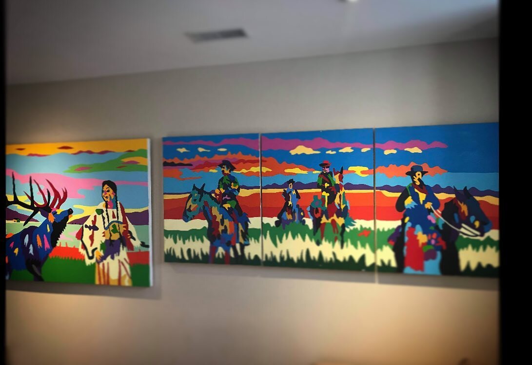 &lsquo;The Tramplers&rsquo; (VMF mural design) and &lsquo;Before the War When She Still Loved Me&rsquo; in a patrons home in Ottawa. 
.
.
.
.
#wellhung #home #tramplers #waroftheelks #jeanpaullanglois #metisartist #ottawa
