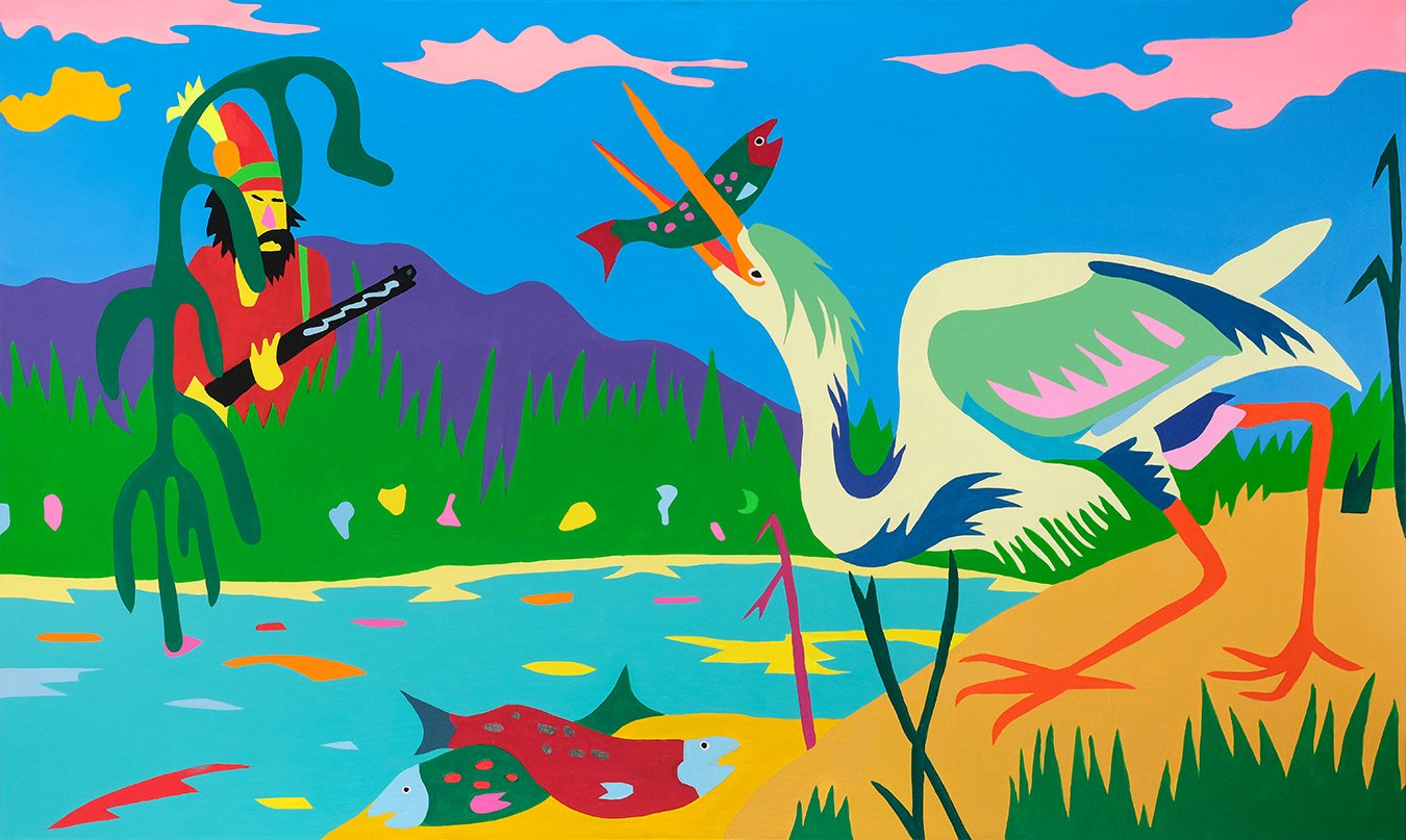   Dennis Versus The Heron  Acrylic on Canvas 60”x36” 