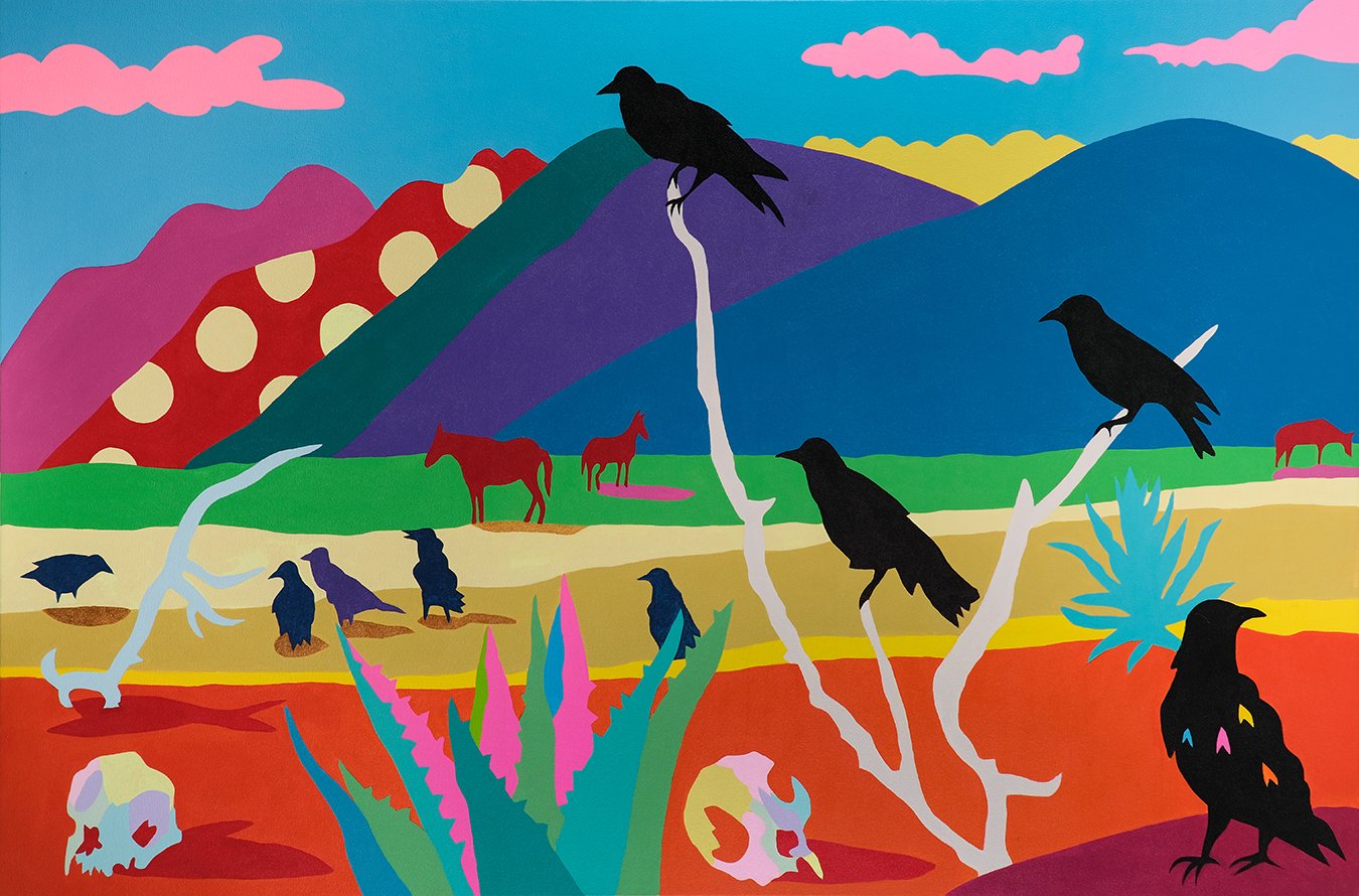   When Horses Roamed Free And Carrion Birds Picked Clean The Bones Of The Dead   48”x72” Acrylic On Canvas 