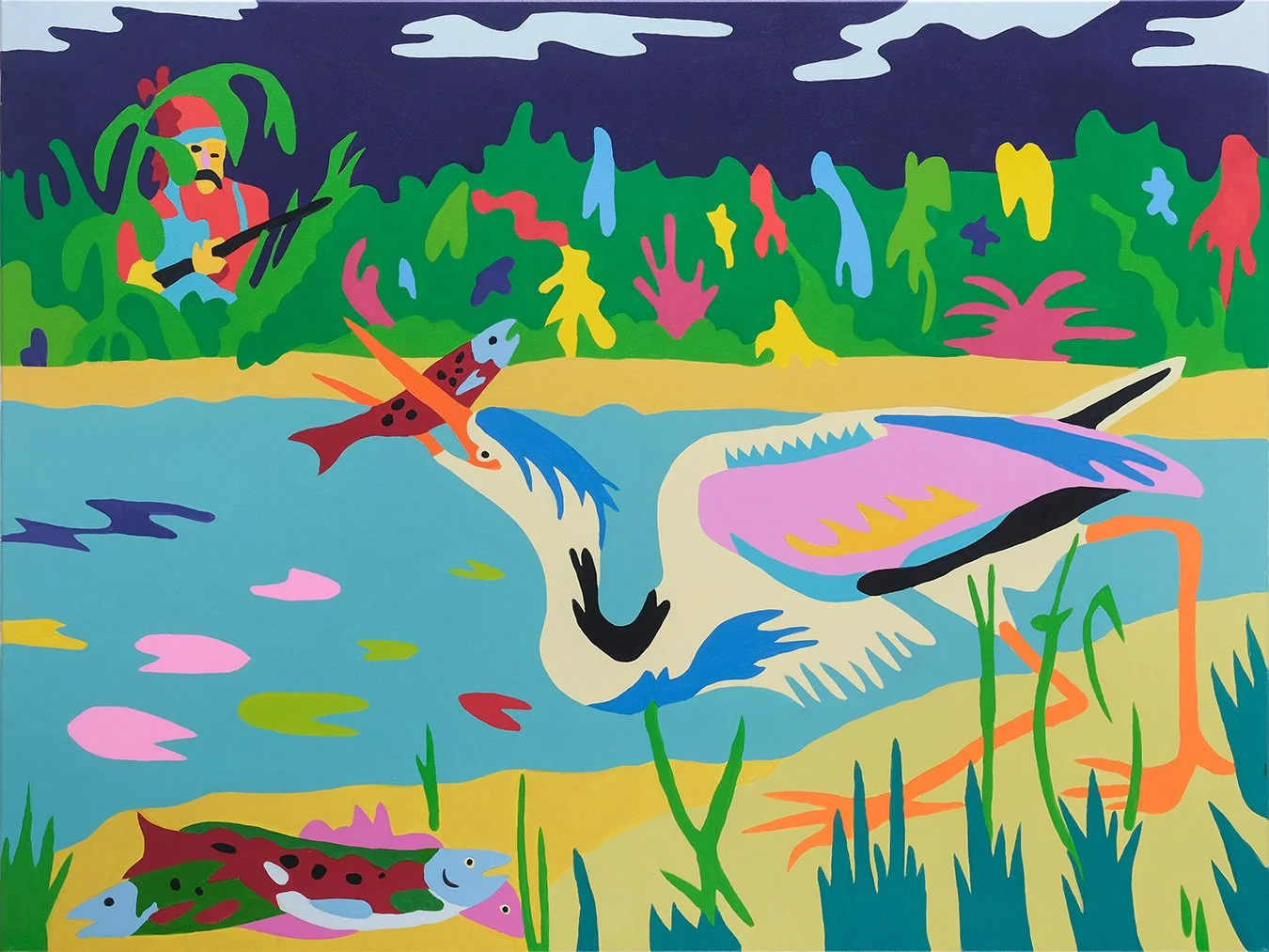   Dennis Versus The Heron  (Night time) 48”x72” Acrylic On Canvas 