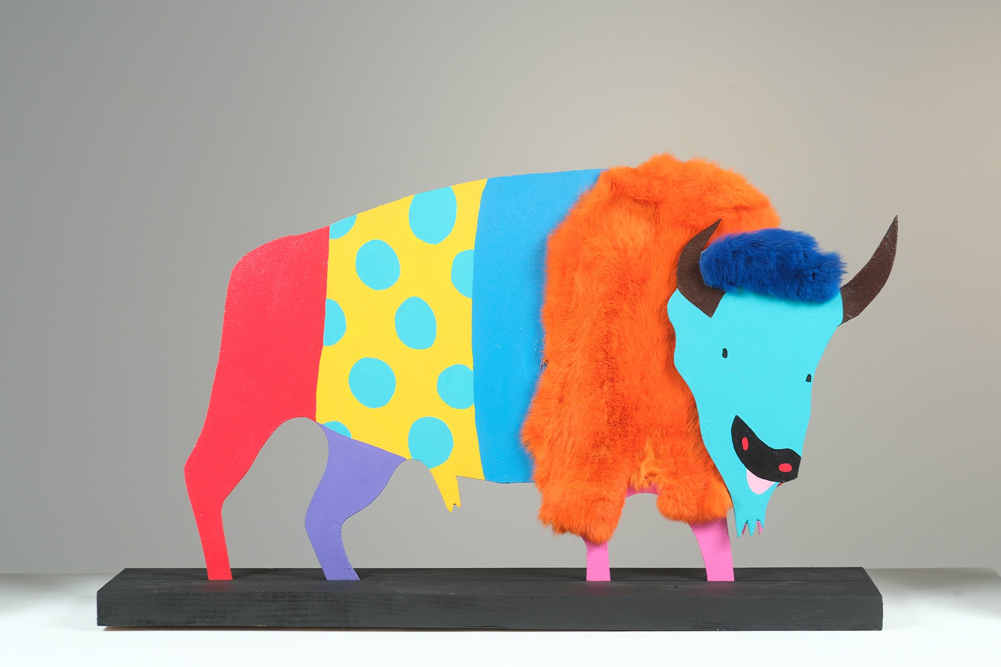   Lii Bufloo   23” x 34” x 1 1/2” Acrylic, Rabbit Fur On Wood 