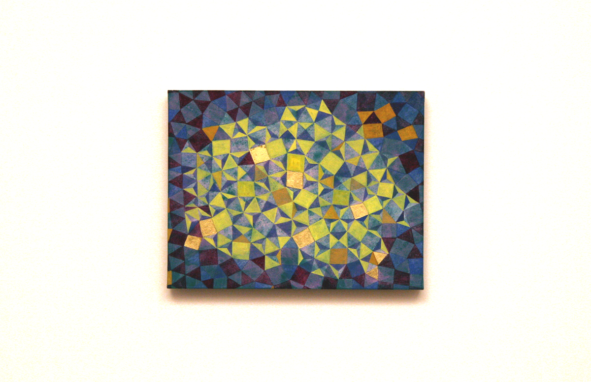 Reflections pigment in size and gold leaf, Japanese paper on panel 20 x 15 cms