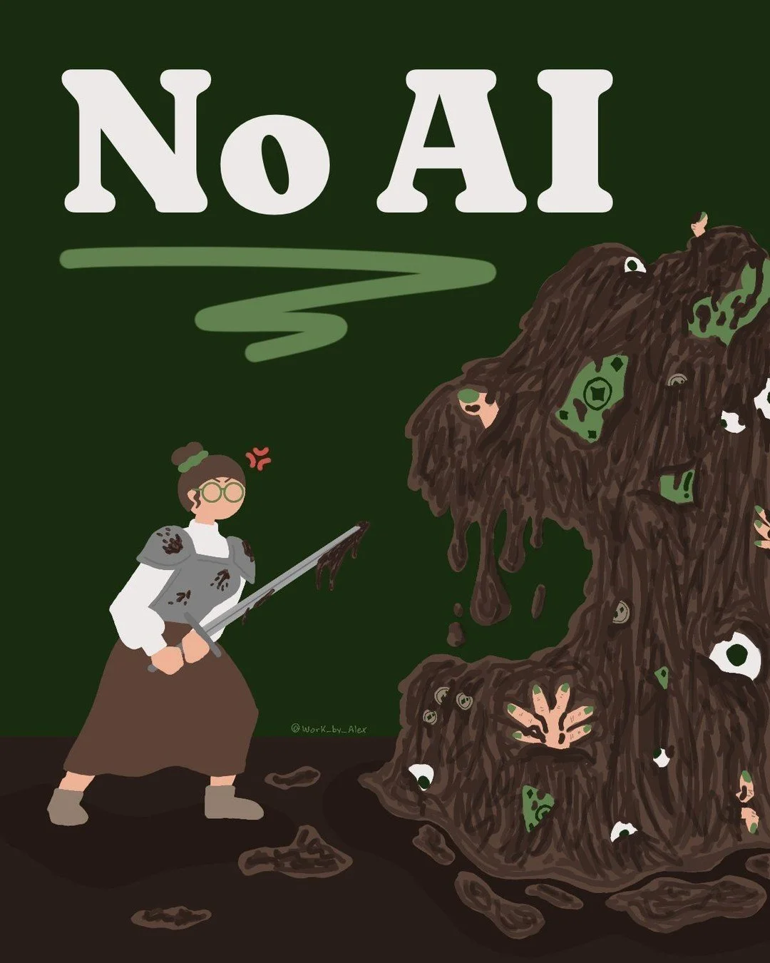 This profile and my work will always be an anti-AI space. 🚫 

Here are just a few reasons why:

➖ AI models are trained on stolen work
➖ It takes away drinking water and raises prices of power for communities
➖ AI goes against everything I know and 