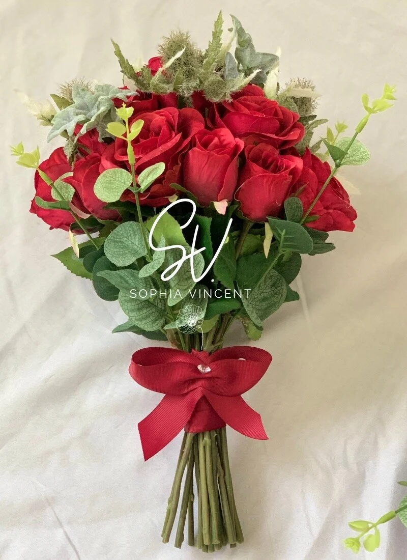 'Holly' Silk Bridal Bouquet Hand Tie Flowers 