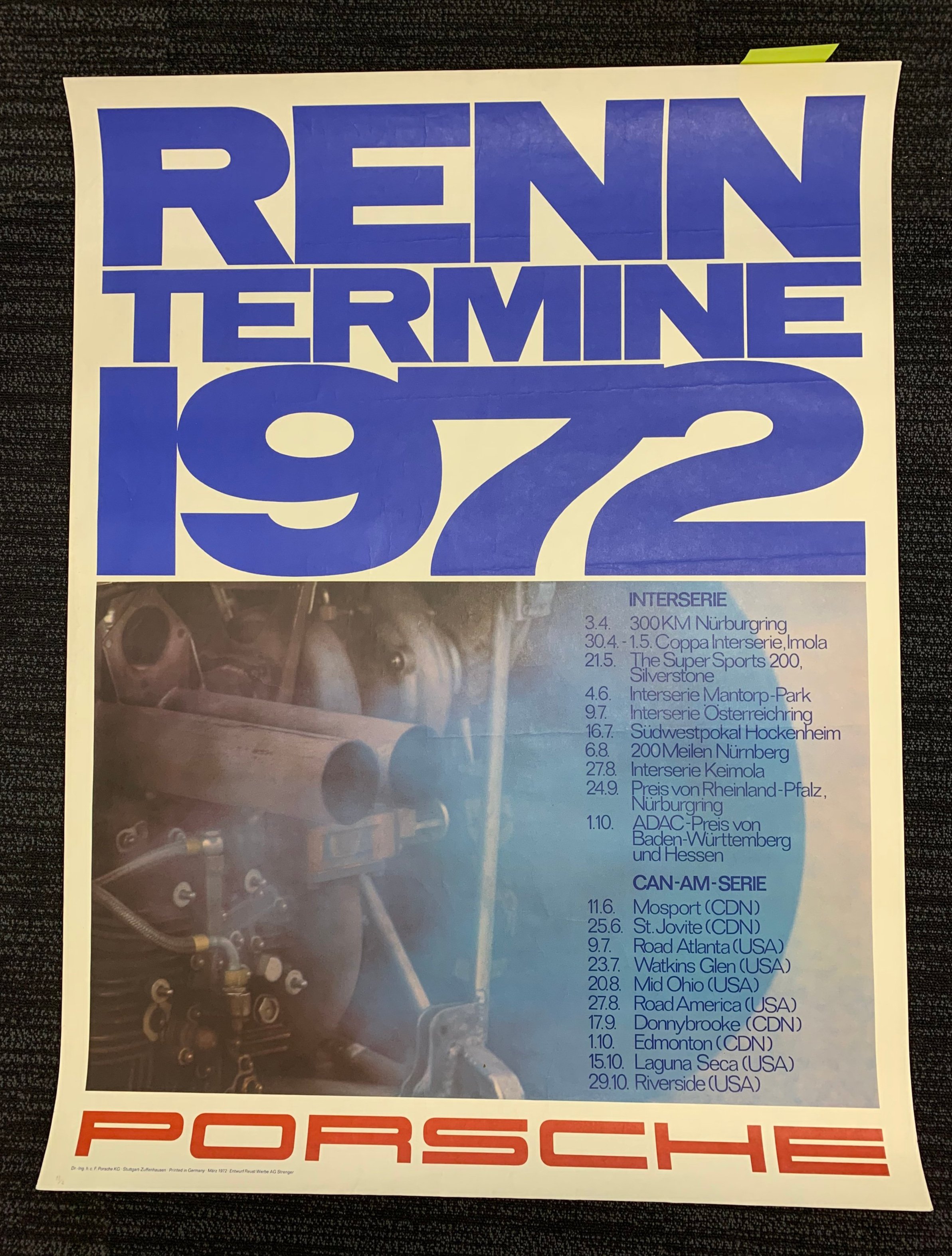 Renn Termine 1972 original racing porsche poster