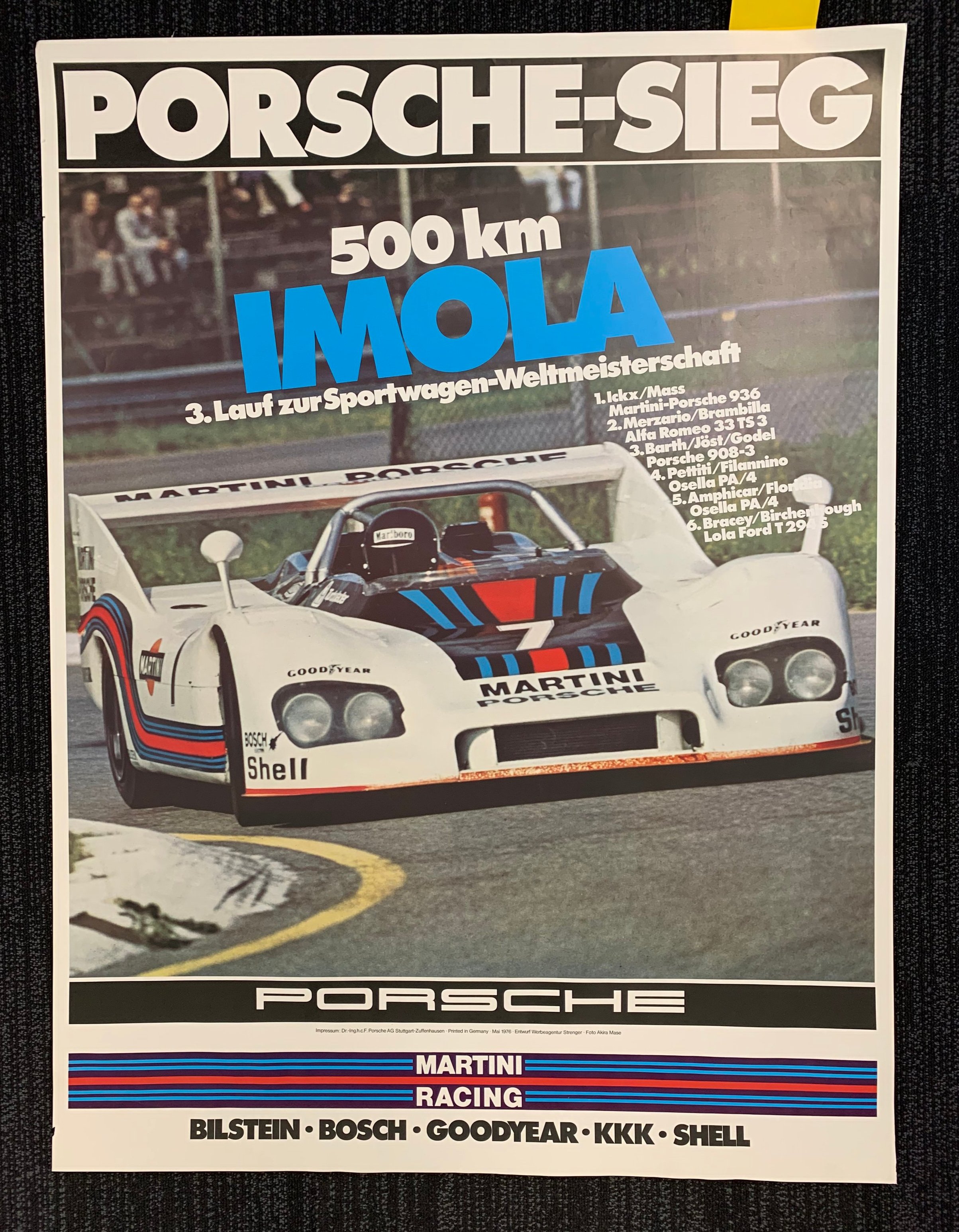 Martini Racing Porsche Sieg 500km Imola 1976 original porsche racing poster