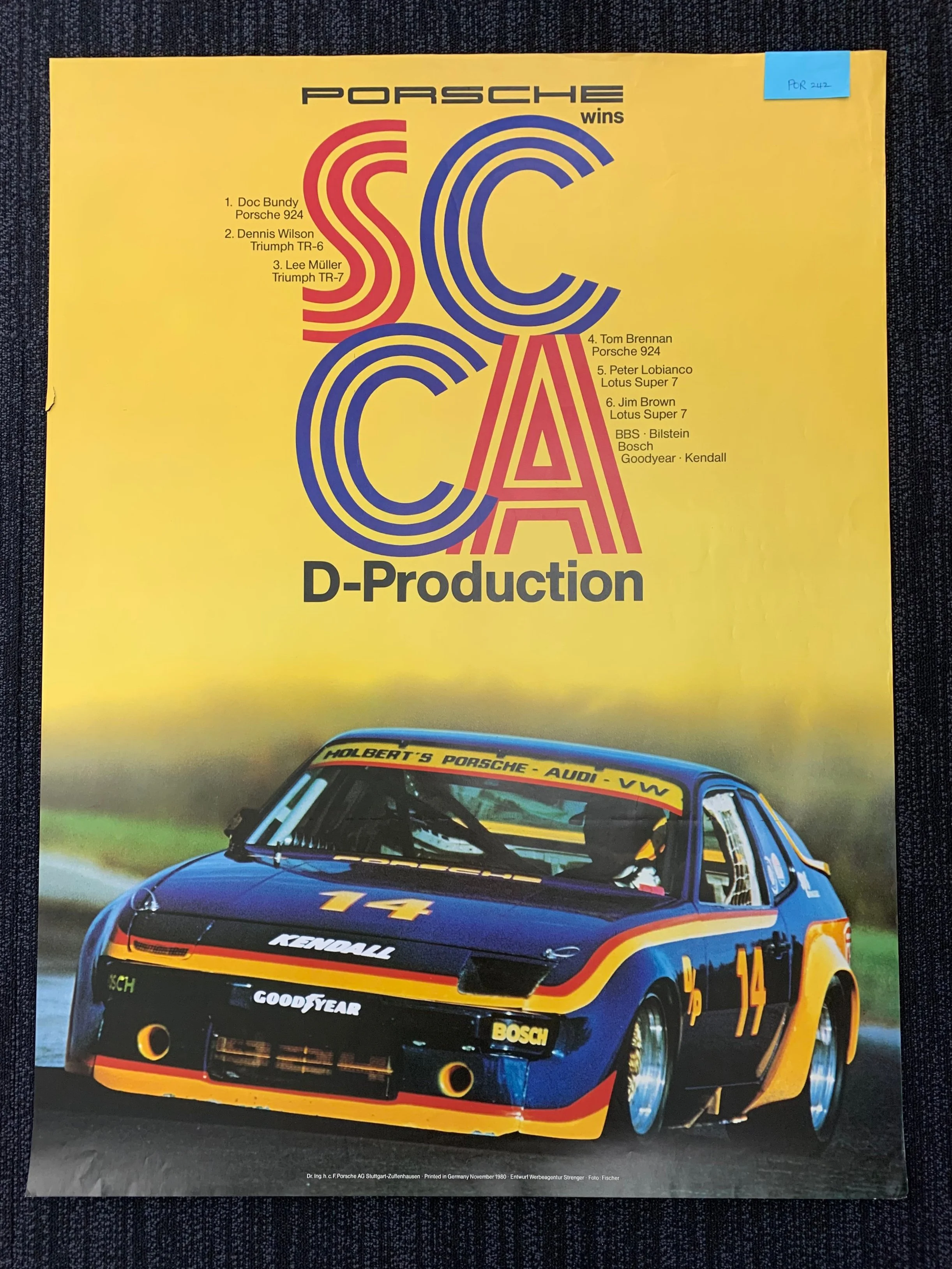 Porsche Wins SCCA D-Production 1980 original porsche racing poster