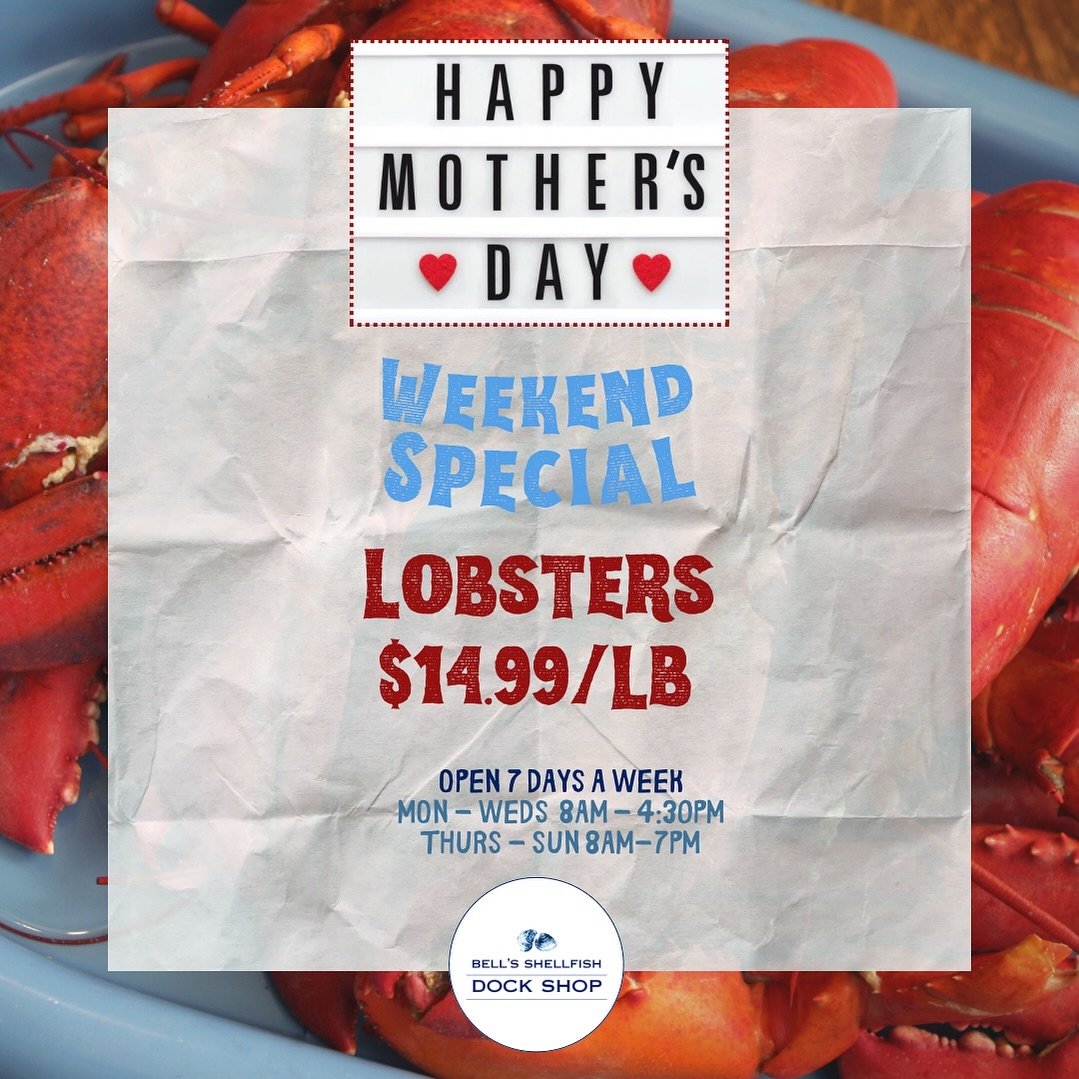 Treat the moms in your life to some lobster this weekend for Mother&rsquo;s Day! 🦞 our tanks are freshly stocked and ready!