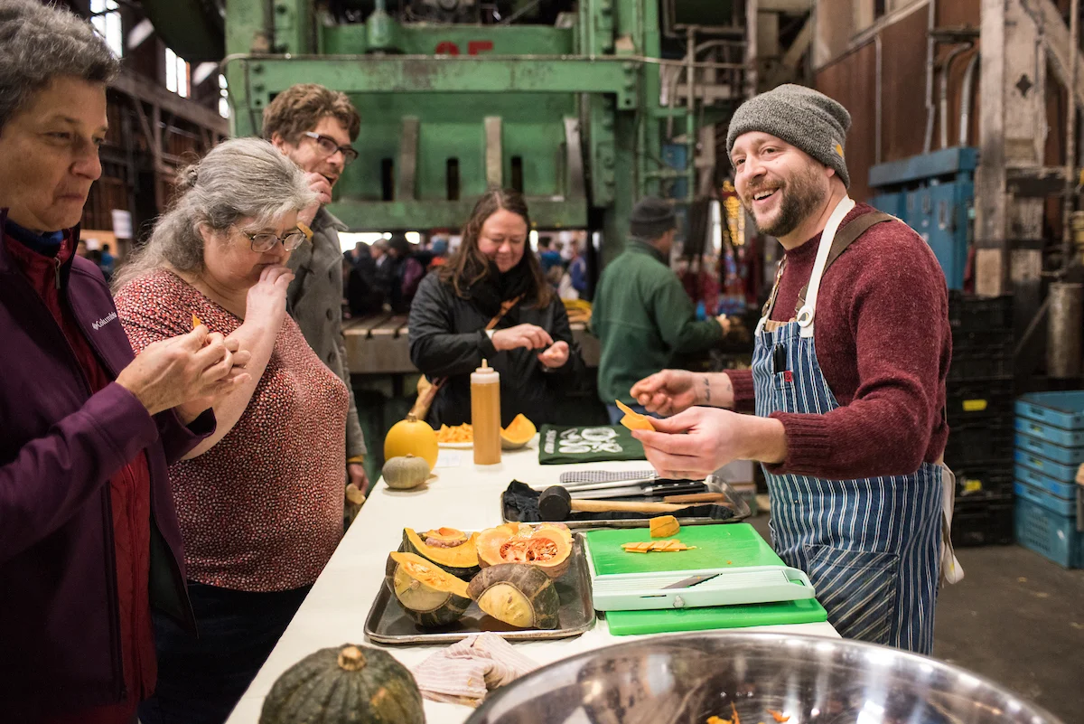 Chef Tim Wastell acts as the "Squash Butcher" demonstrating how to safely and easily cut squash - both large and small.