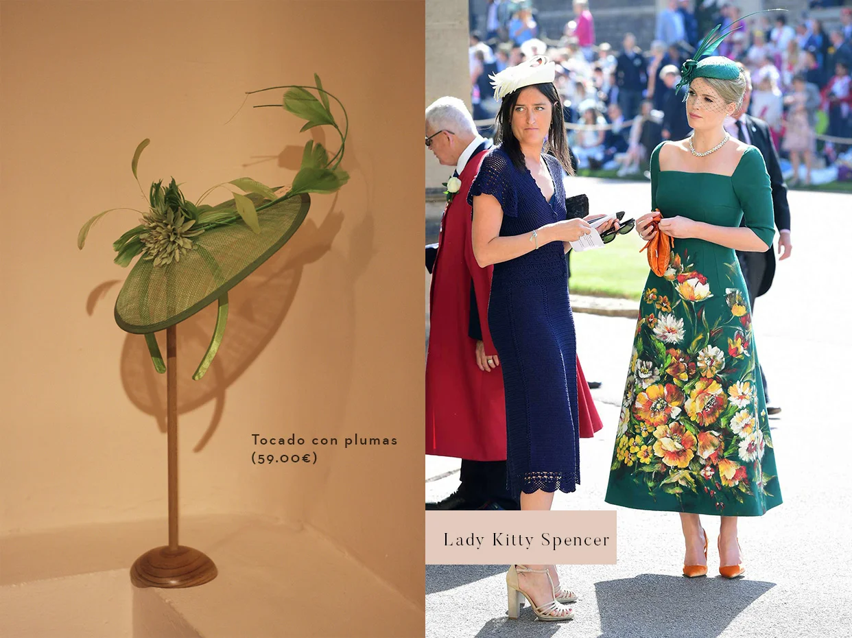 Lady Kitty Spencer con tocado verde con plumas