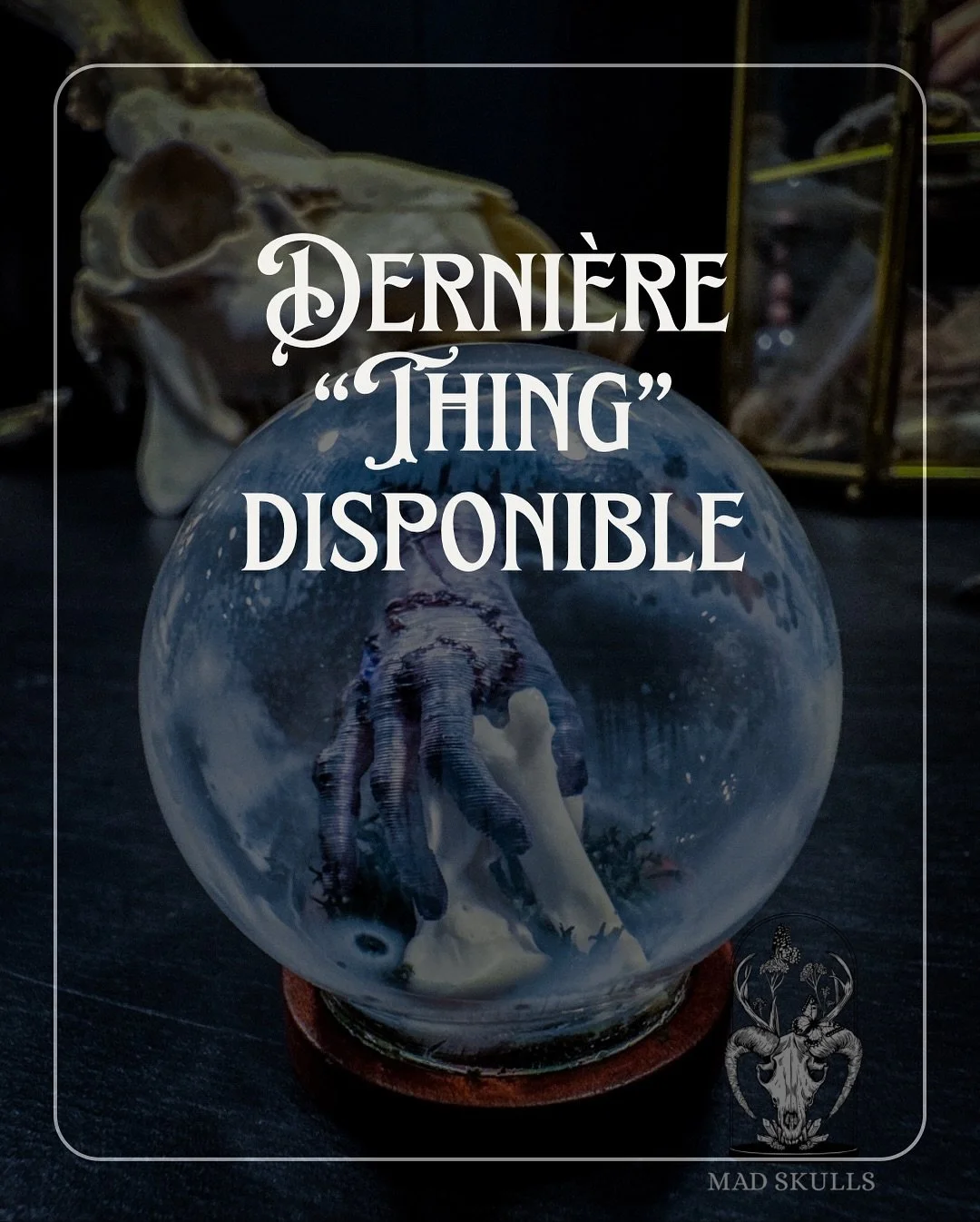 🖤 Derni&egrave;re &ldquo;Thing&rdquo; sous globe disponible 🕯️

La main la plus culte de la famille Addams s&rsquo;invite une derni&egrave;re fois dans l&rsquo;univers Mad Skulls.

Fa&ccedil;onn&eacute;e en 3, peint &agrave; la main, chaque d&eacut